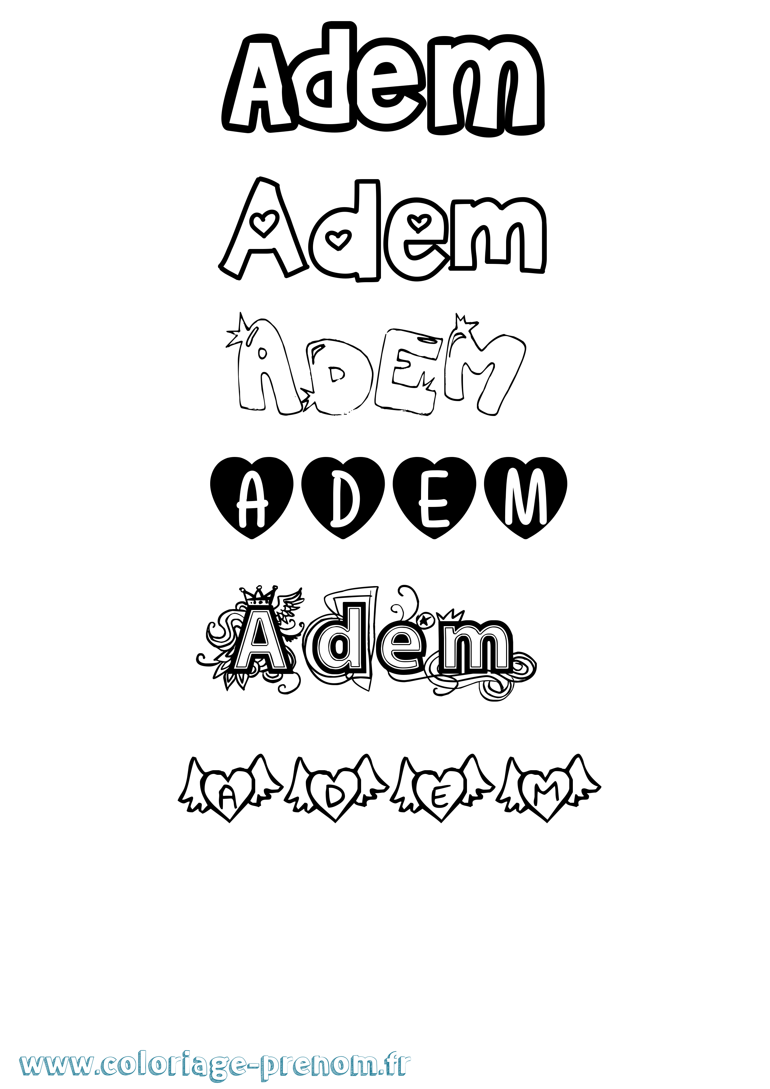 Coloriage prénom Adem Girly