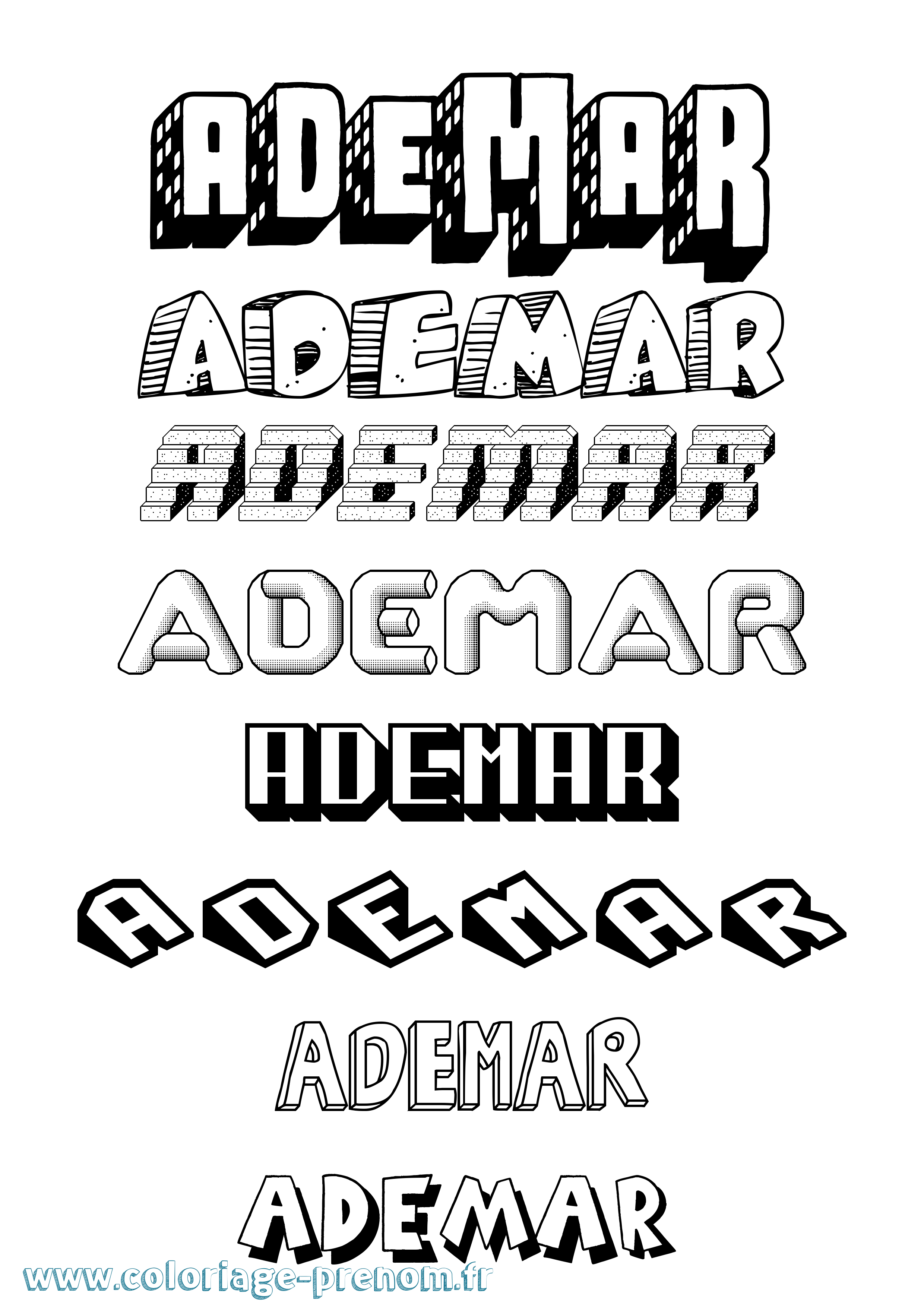 Coloriage Ademar Effet 3D Coloriage prénom Ademar Effet 3D