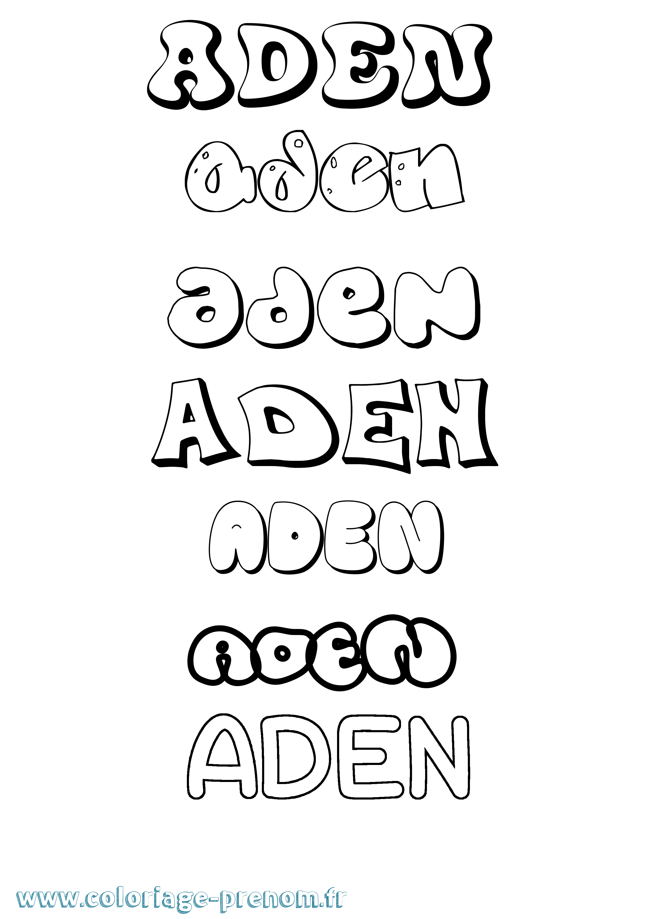 Coloriage prénom Aden Bubble