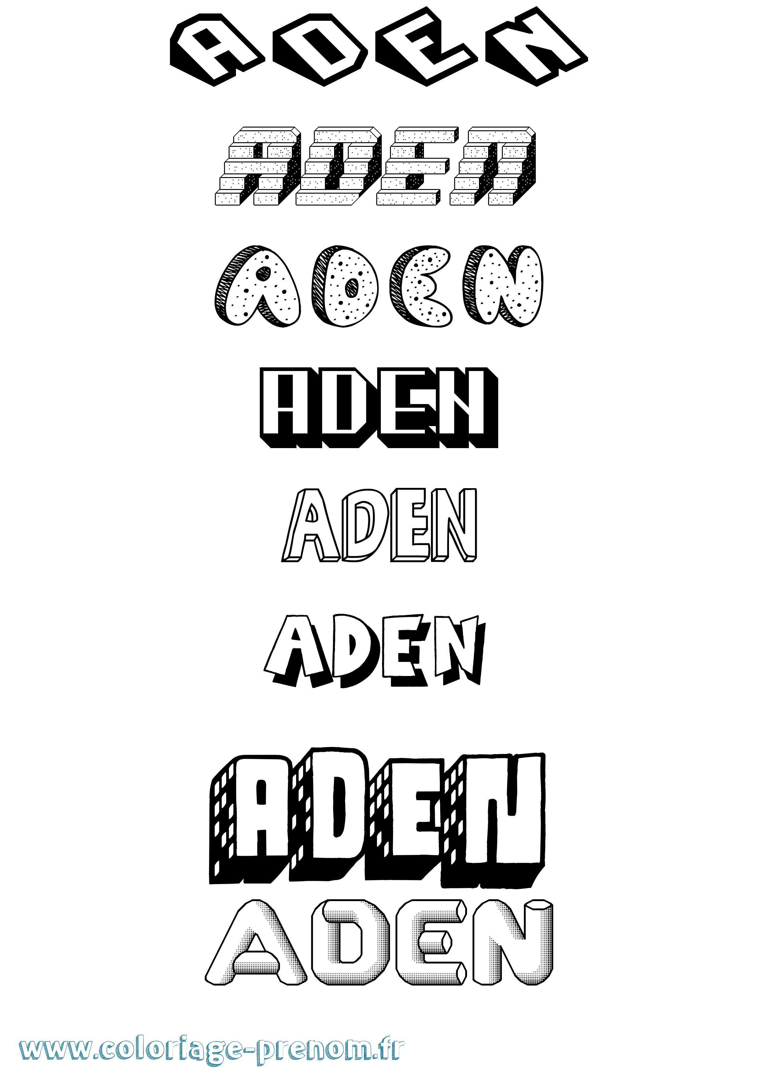 Coloriage prénom Aden Effet 3D