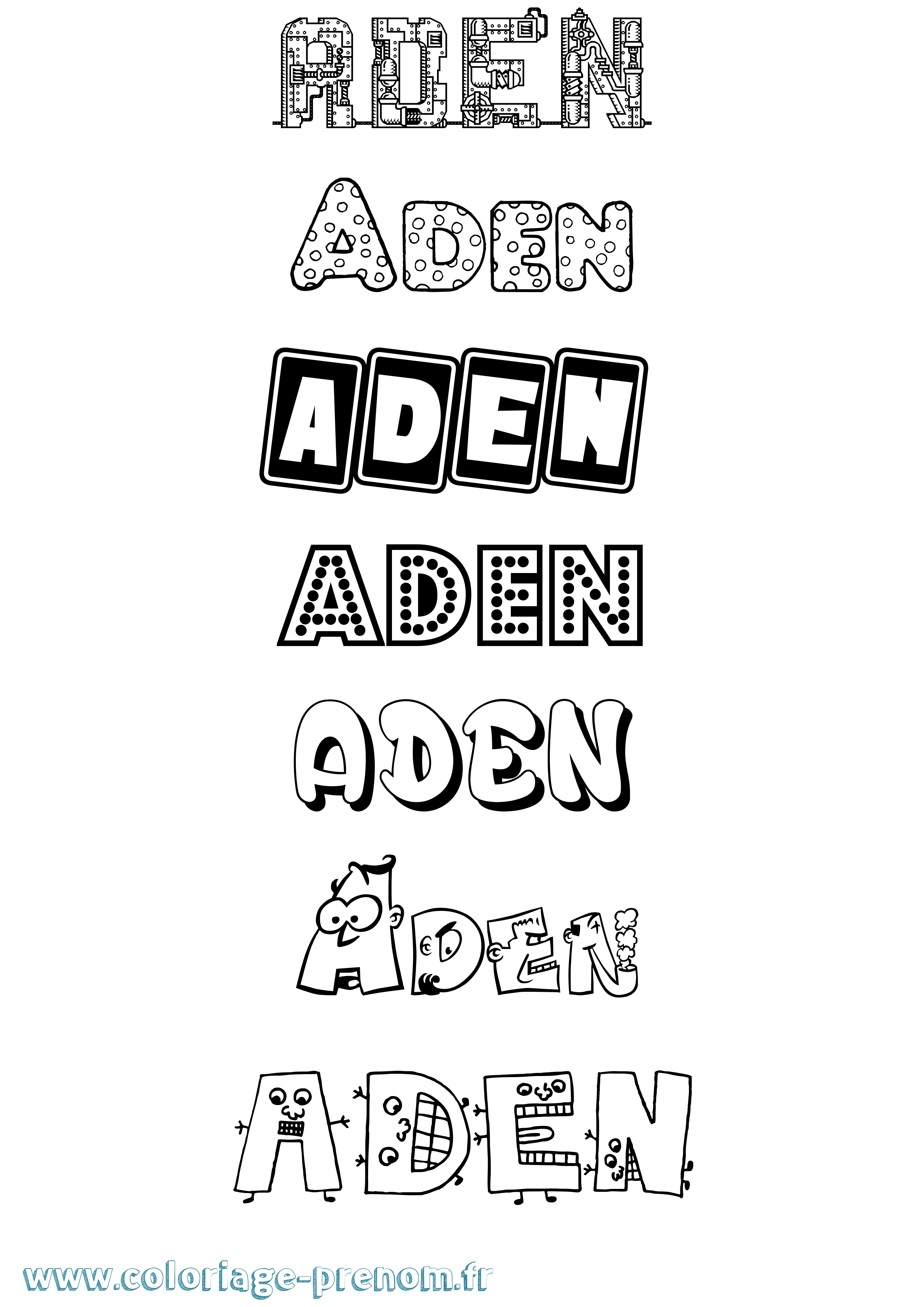 Coloriage prénom Aden Fun