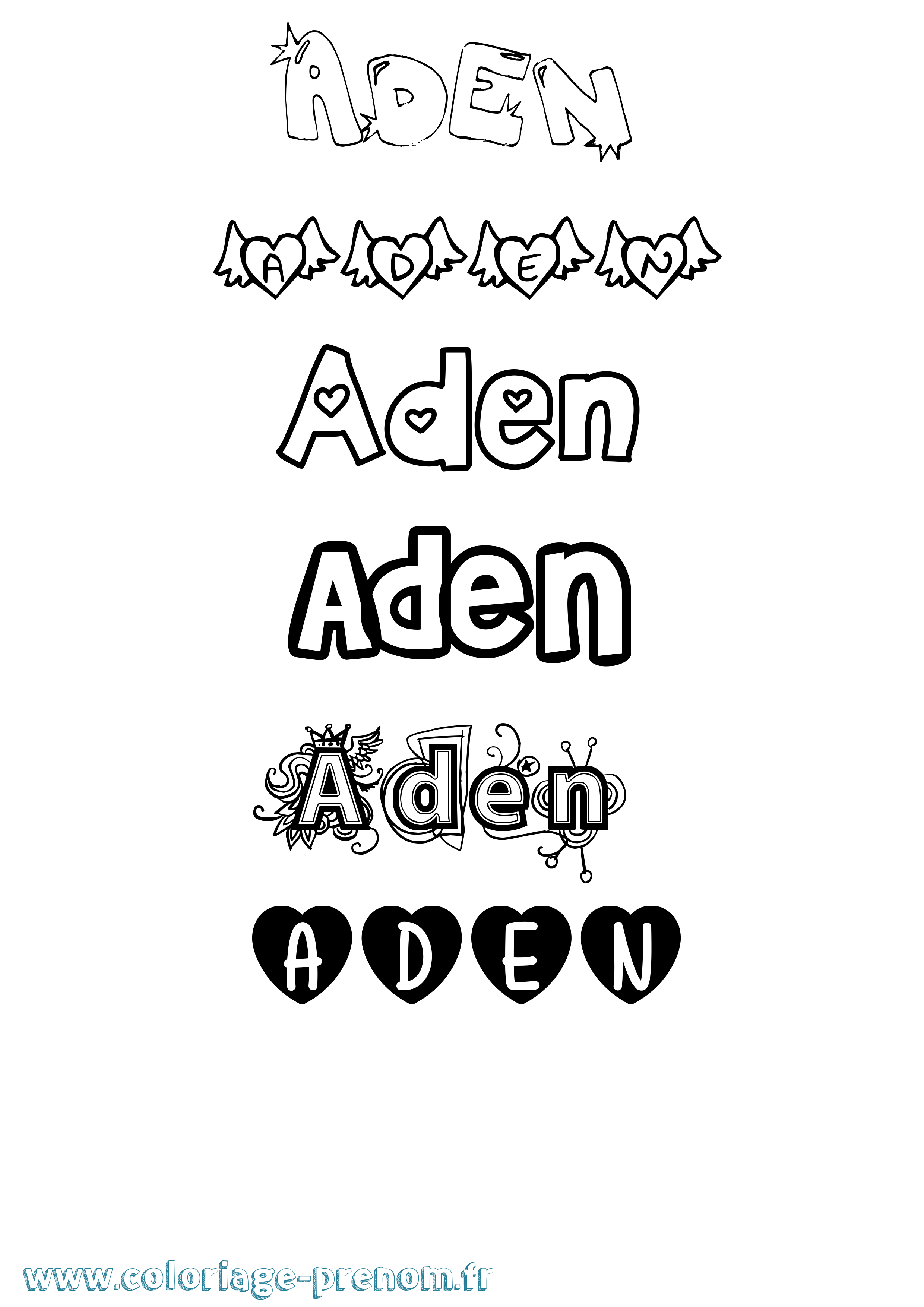 Coloriage prénom Aden Girly
