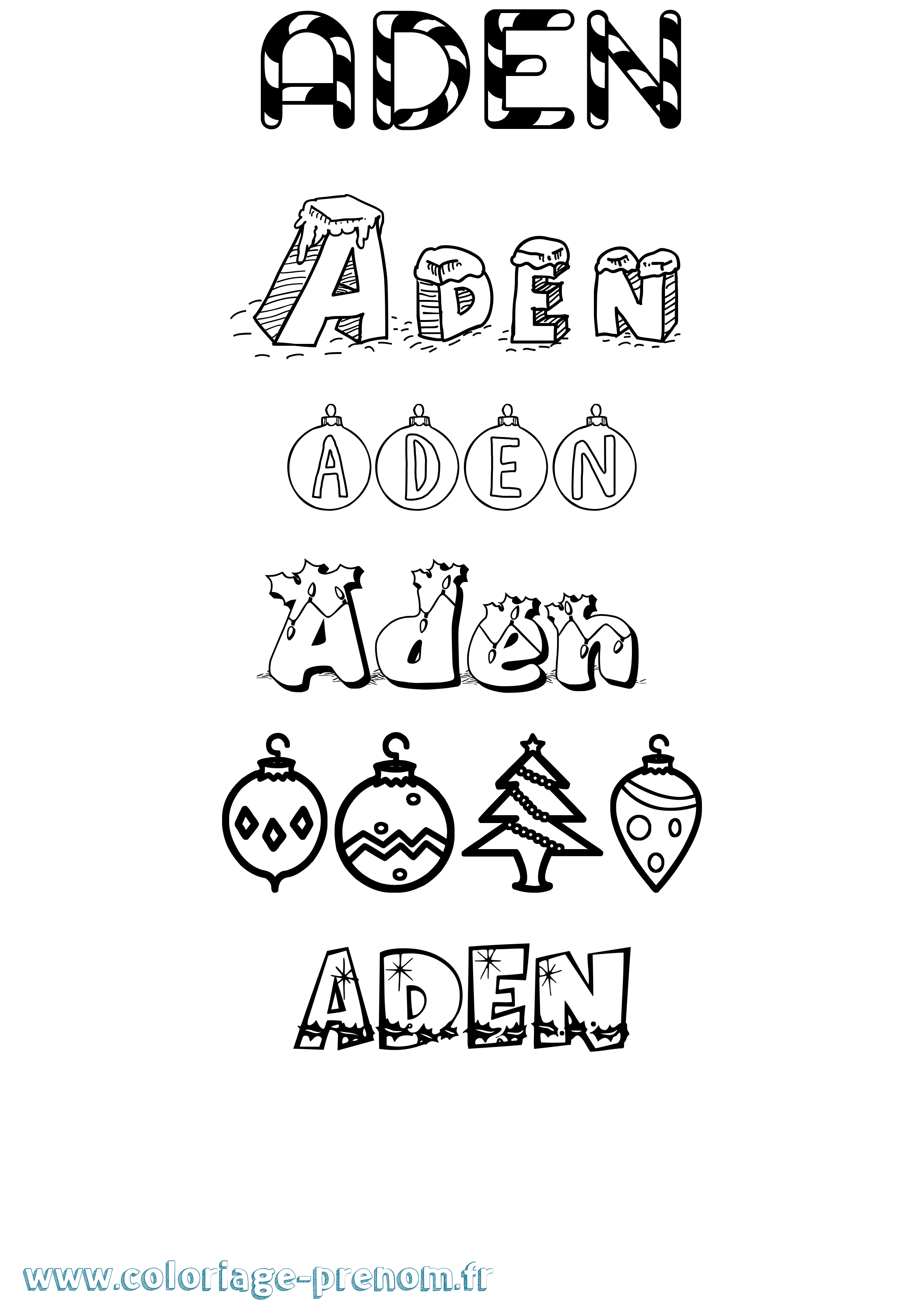 Coloriage prénom Aden Noël