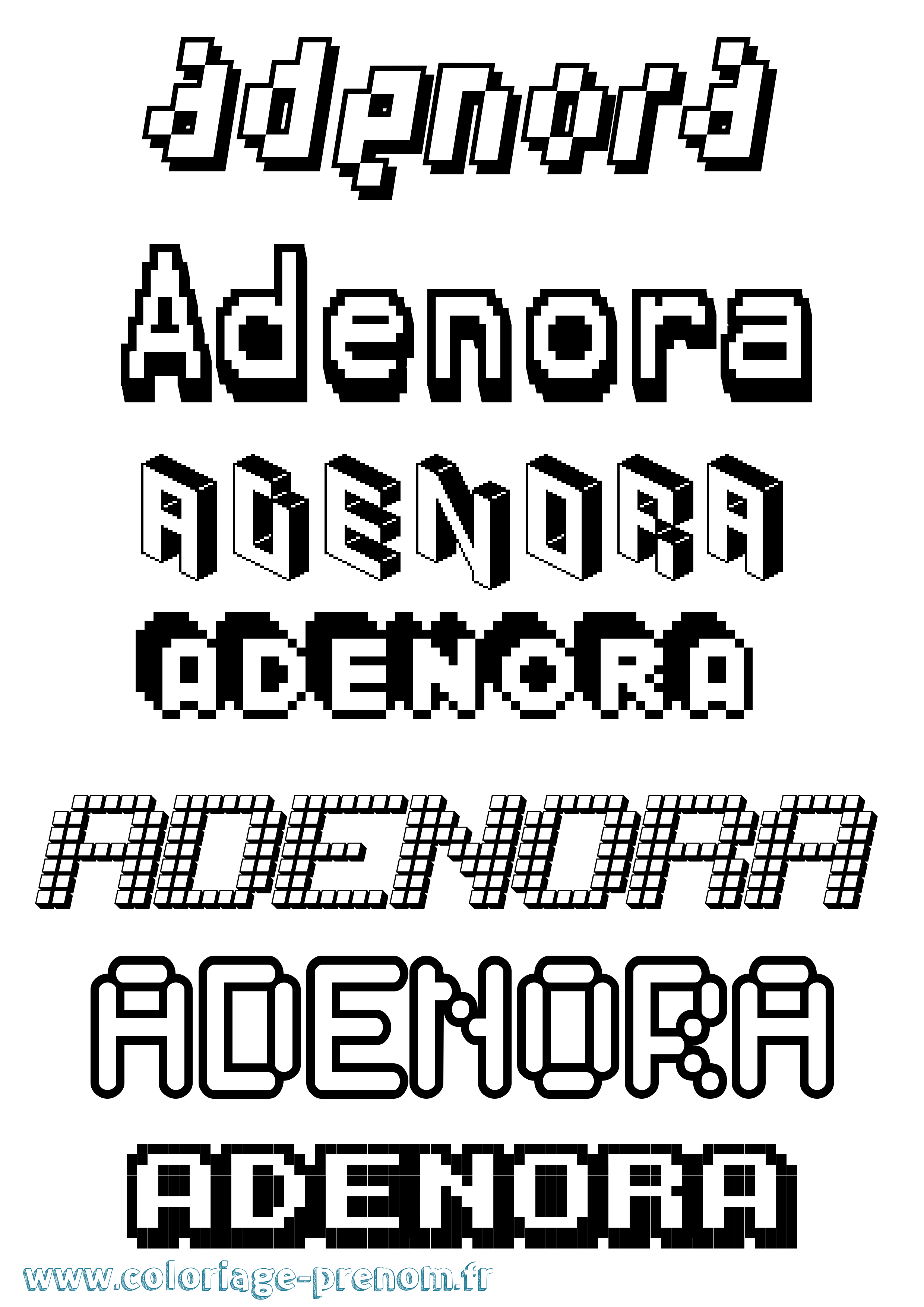 Coloriage prénom Adenora Pixel