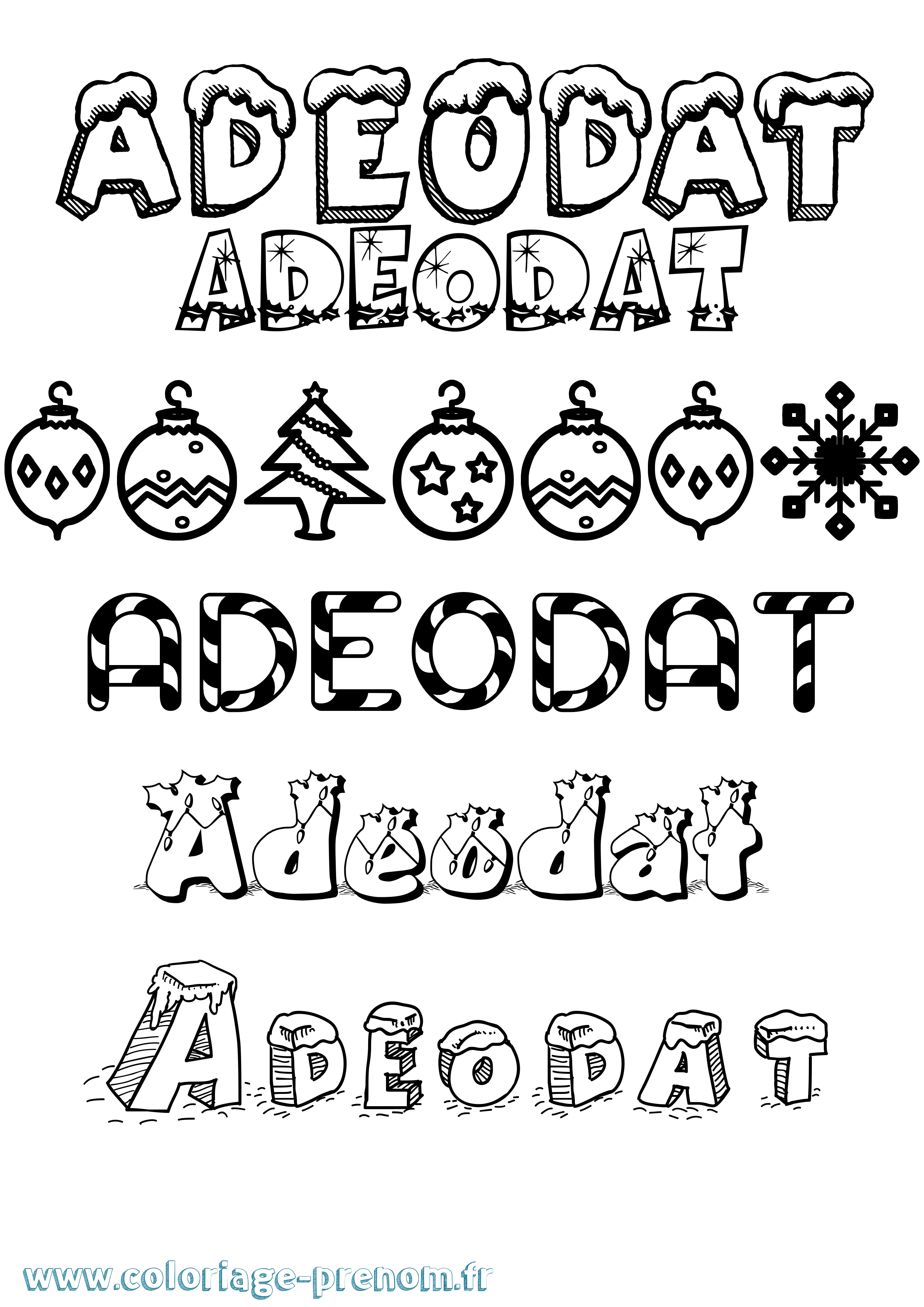 Coloriage prénom Adeodat Noël