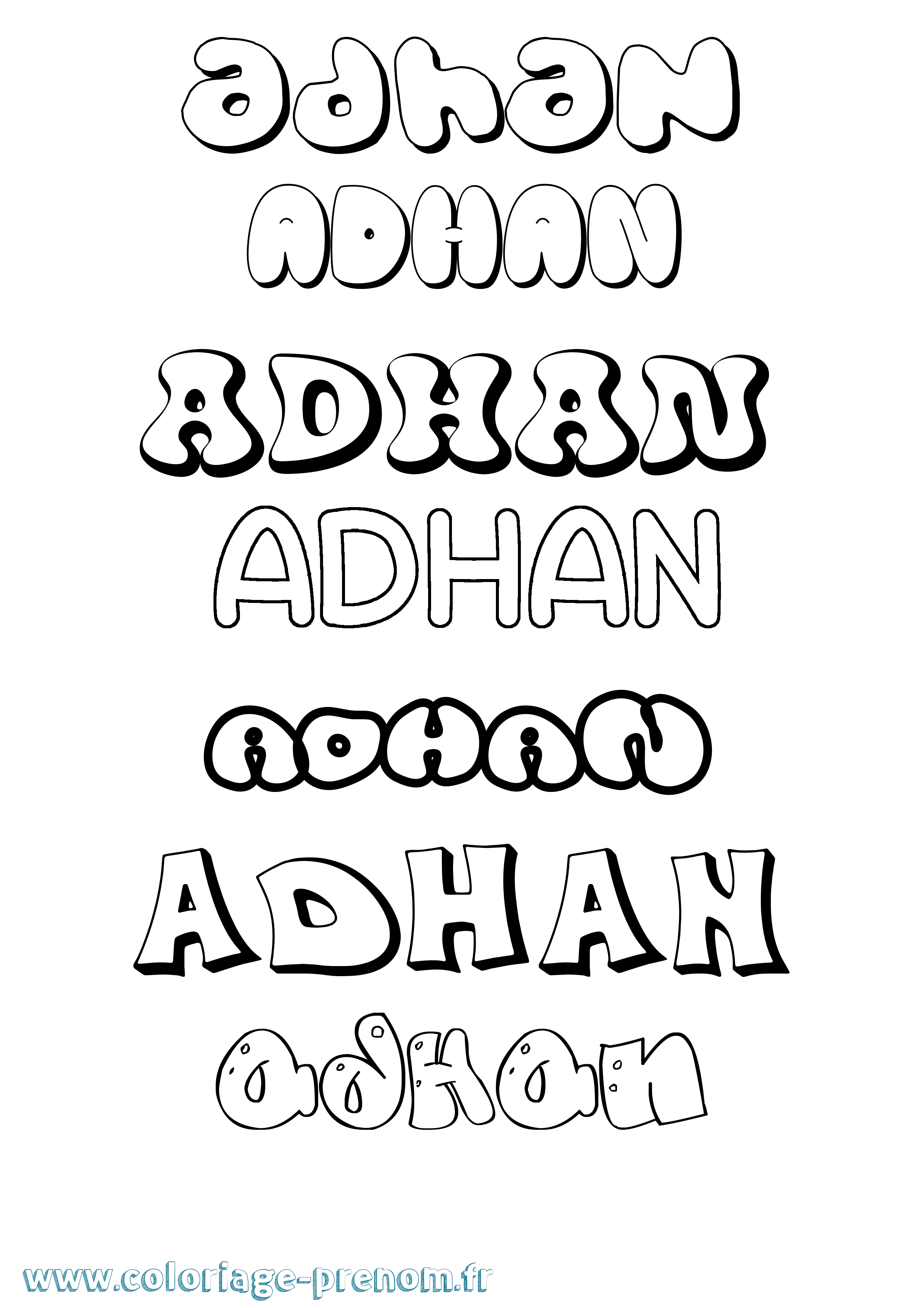 Coloriage prénom Adhan Bubble