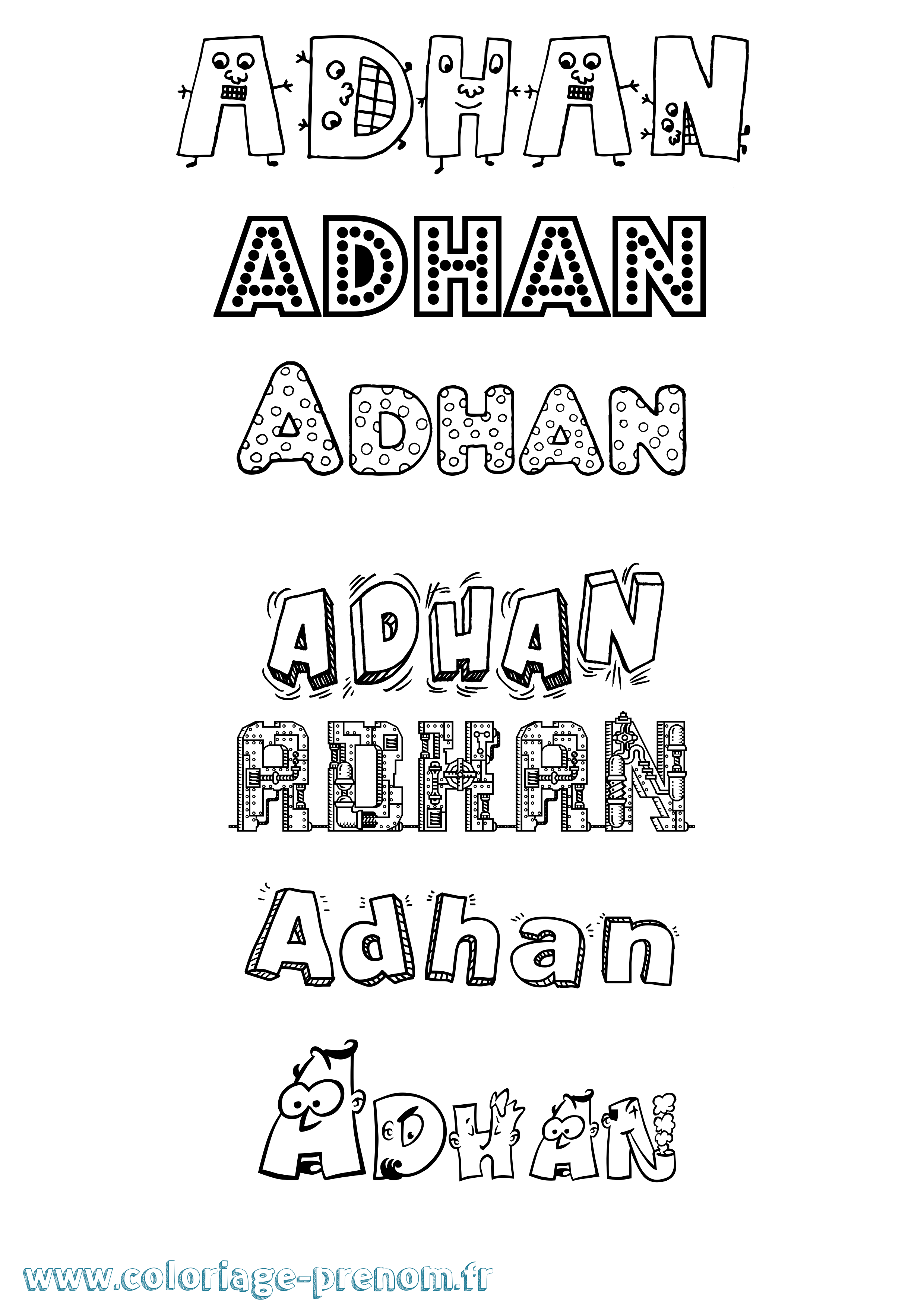 Coloriage prénom Adhan Fun