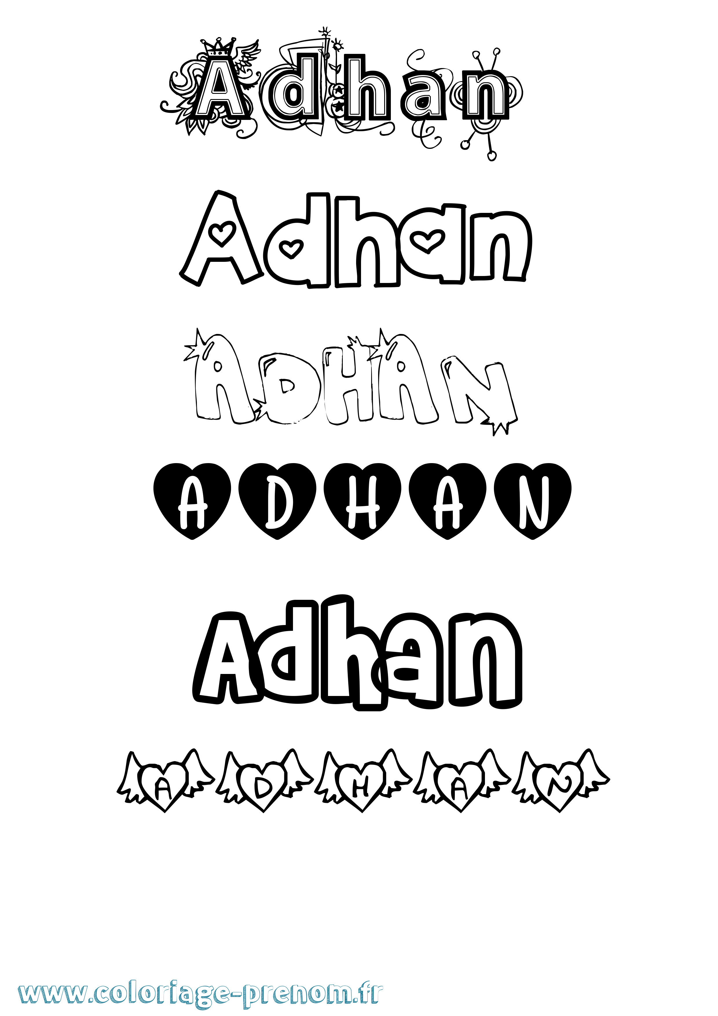 Coloriage prénom Adhan Girly