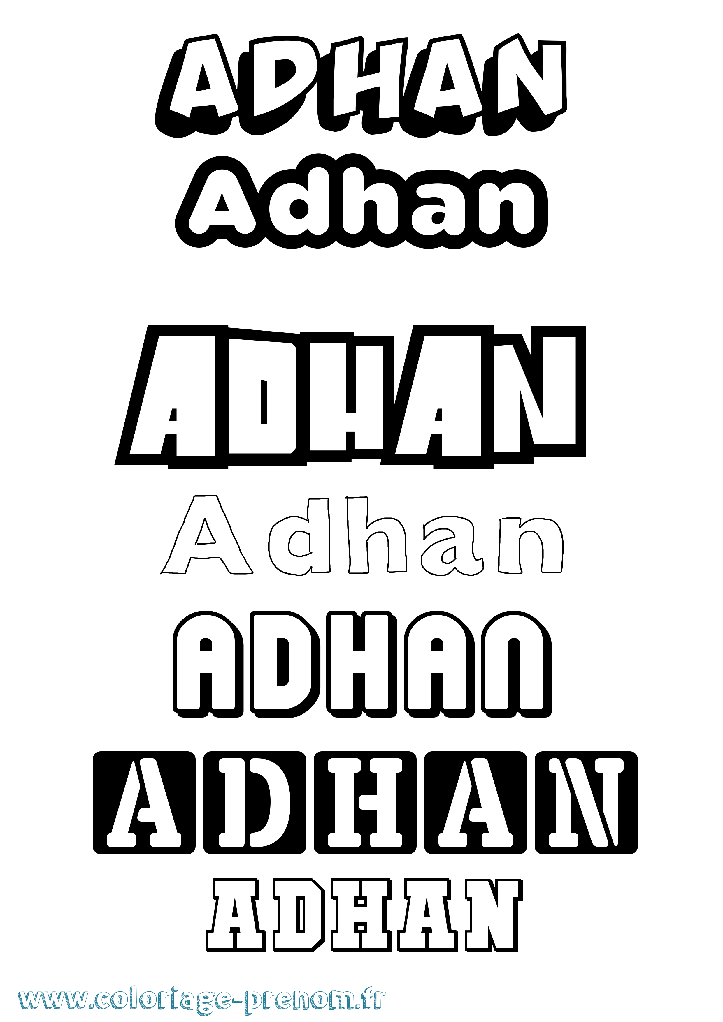 Coloriage prénom Adhan Simple
