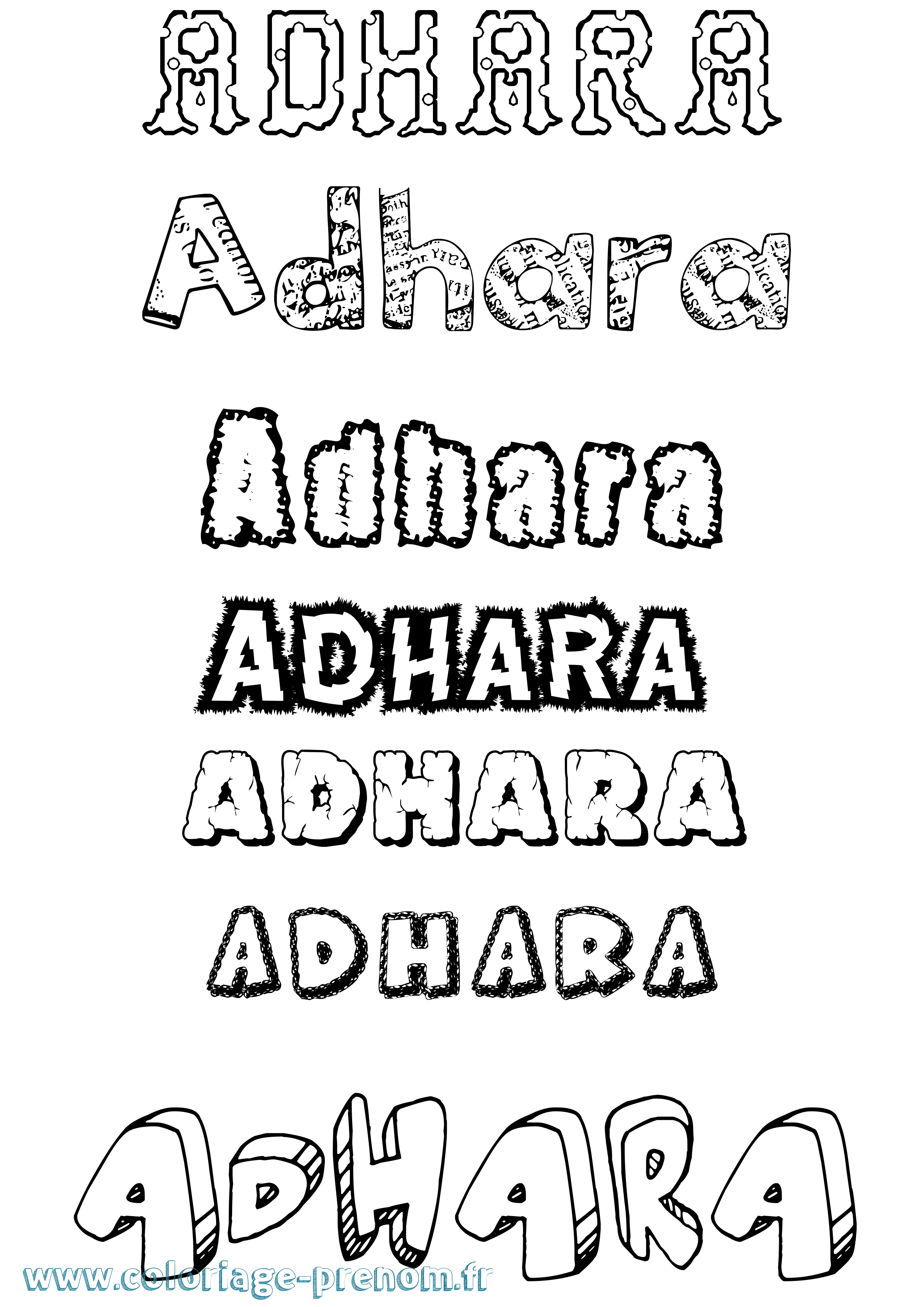 Coloriage prénom Adhara Destructuré