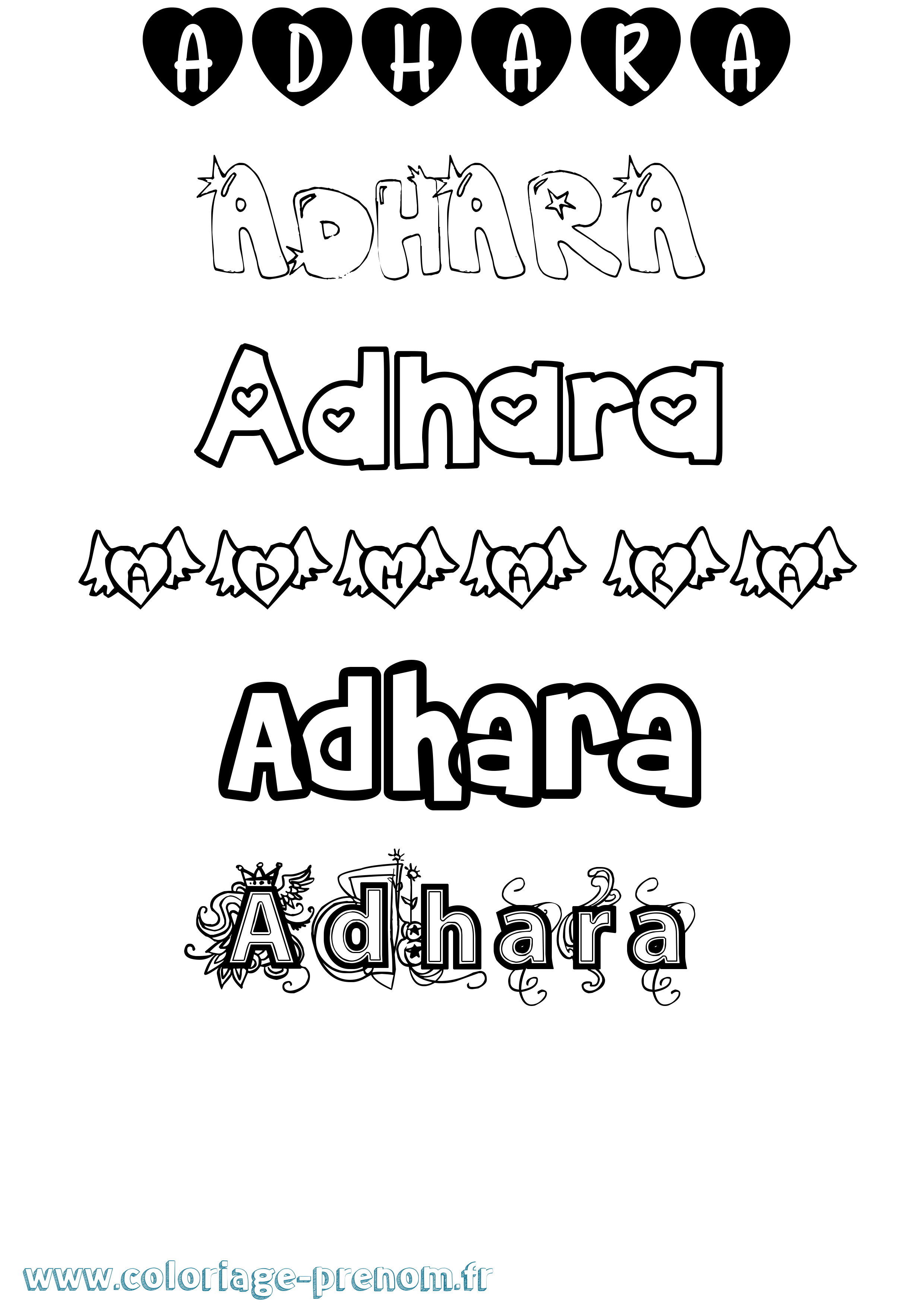 Coloriage prénom Adhara Girly