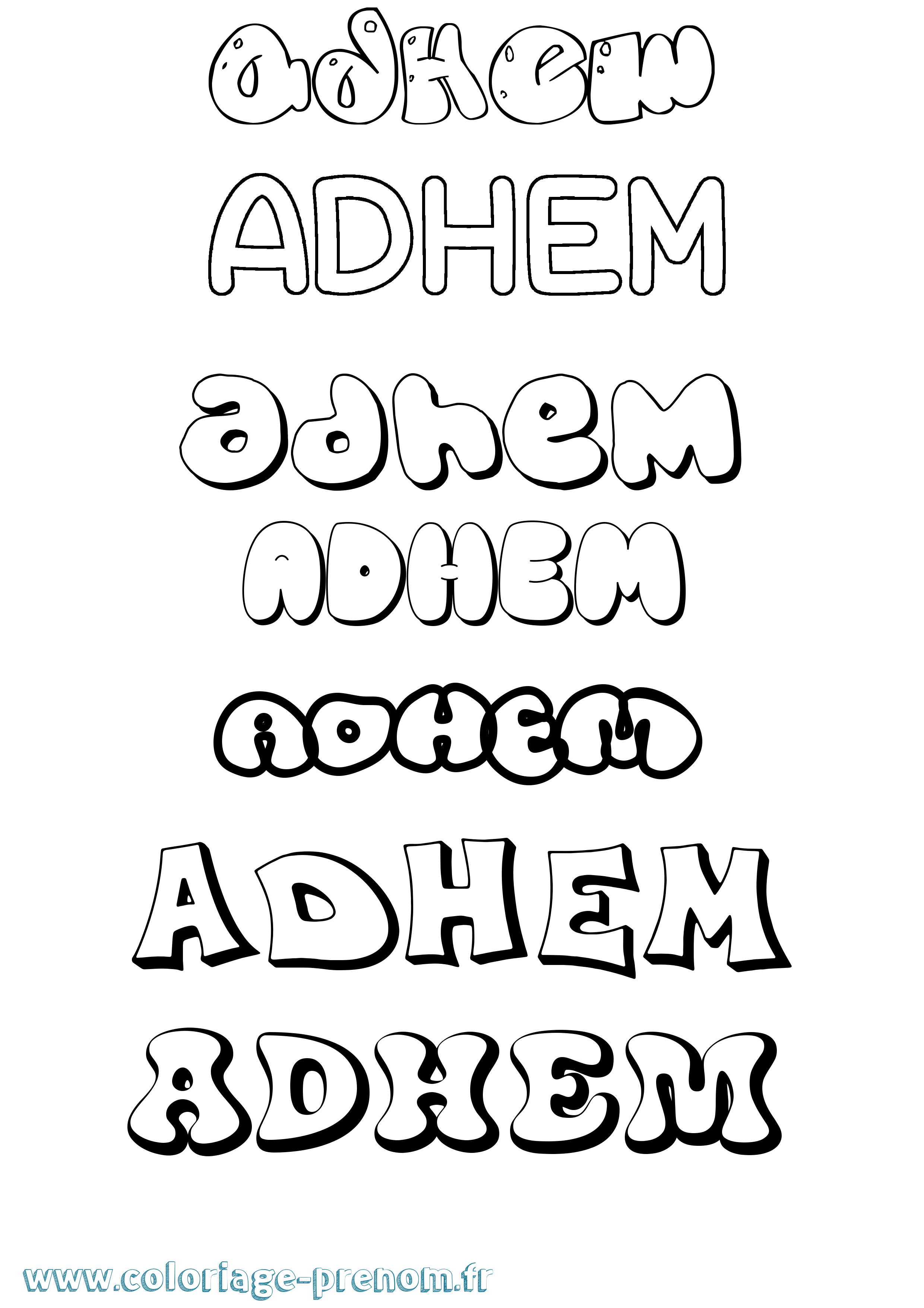 Coloriage prénom Adhem Bubble
