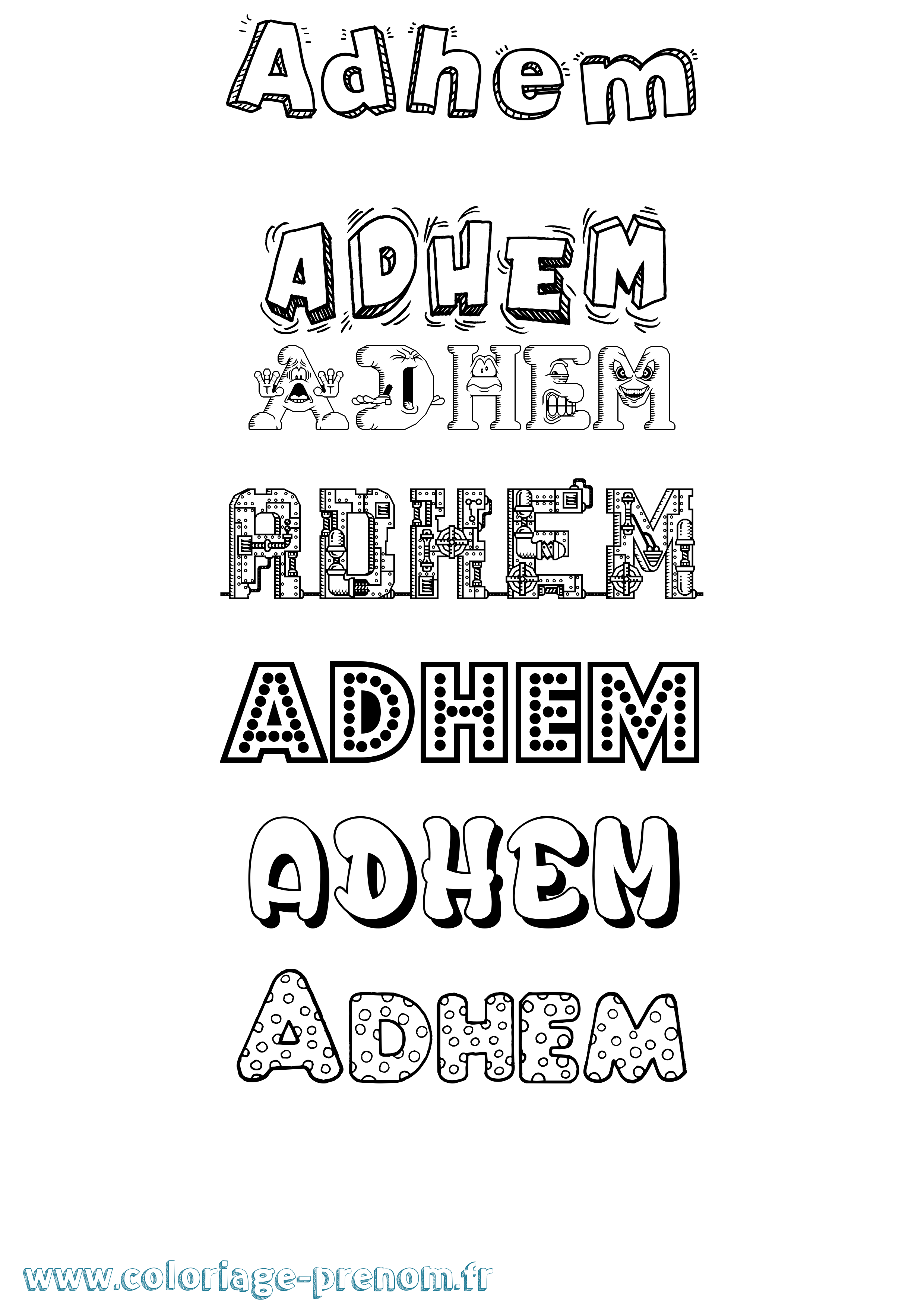 Coloriage prénom Adhem Fun