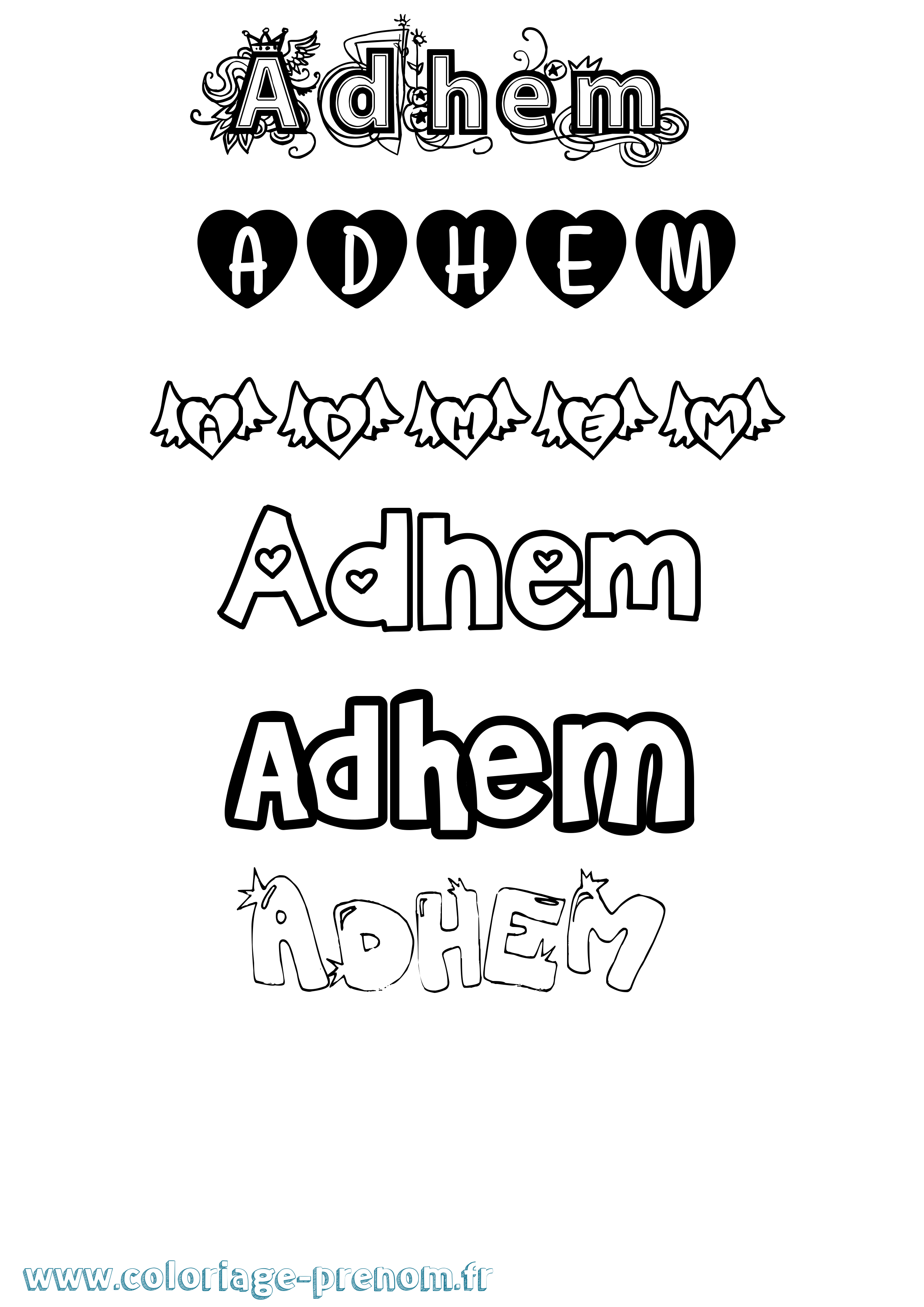 Coloriage Adhem Girly Coloriage prénom Adhem Girly