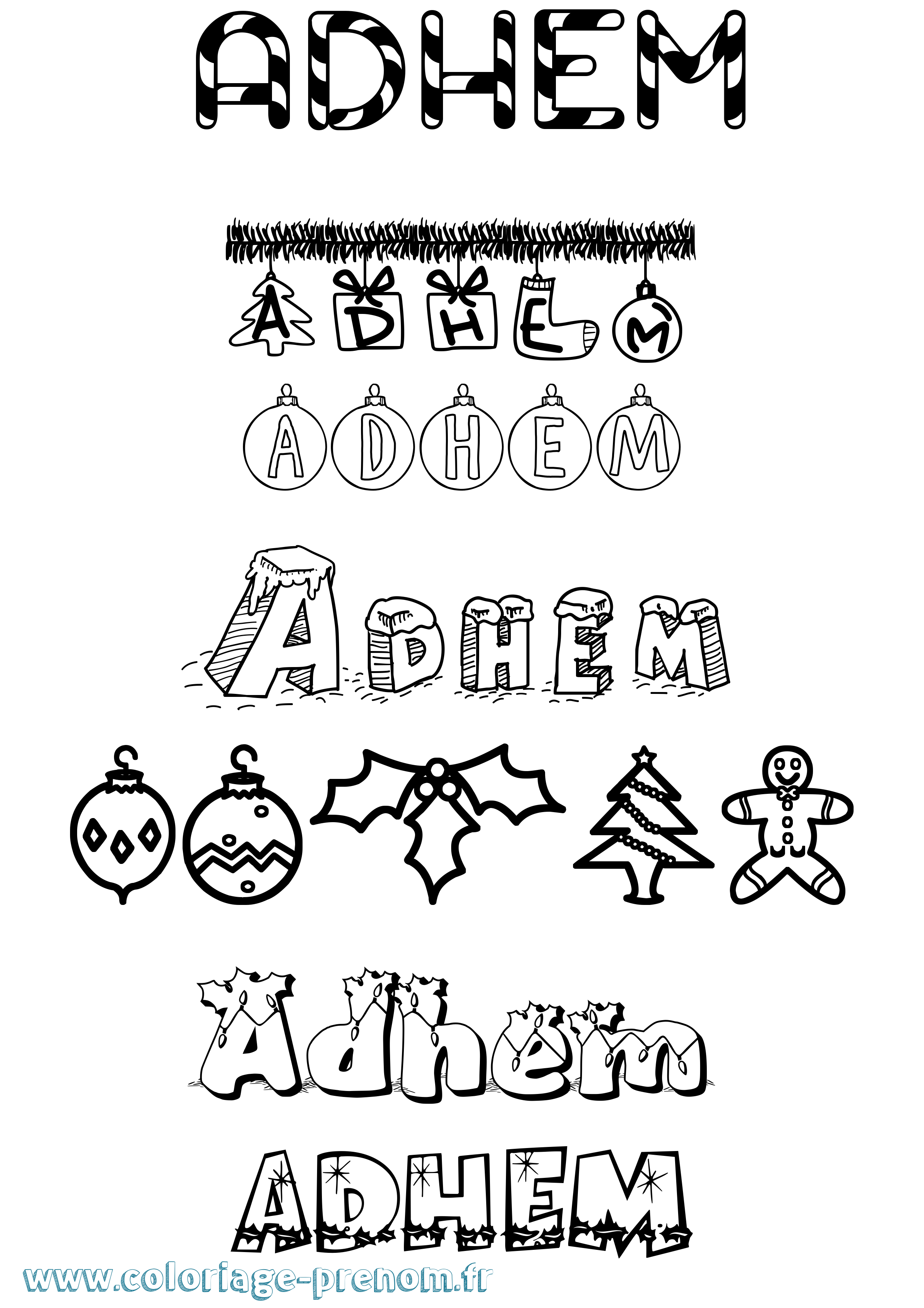 Coloriage Adhem Noël Coloriage prénom Adhem Noël