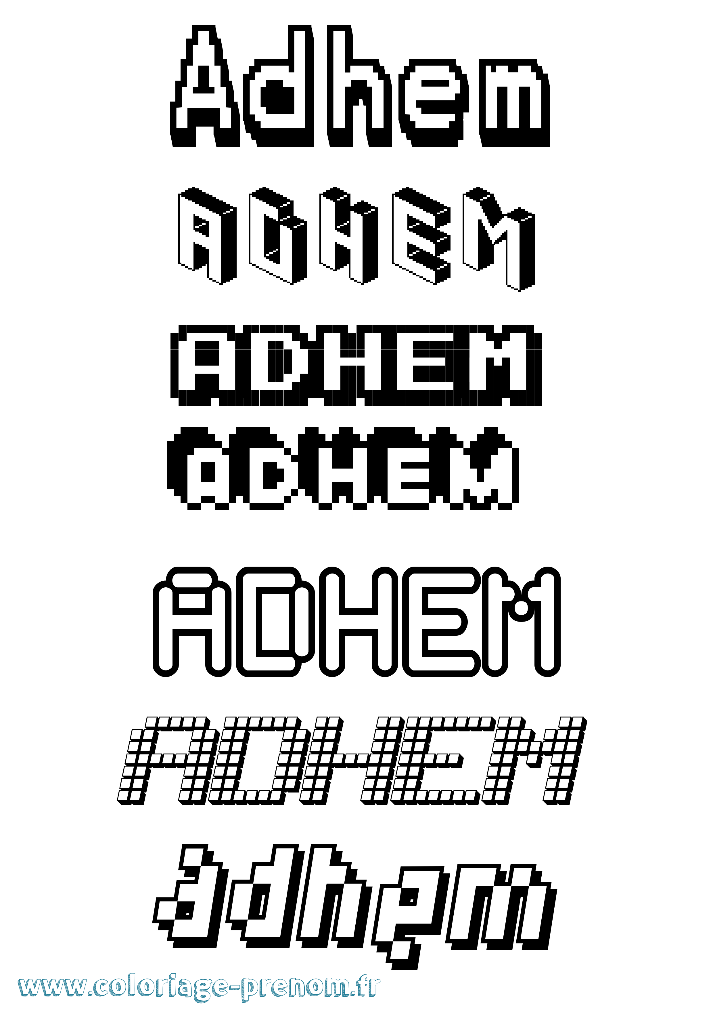 Coloriage prénom Adhem Pixel