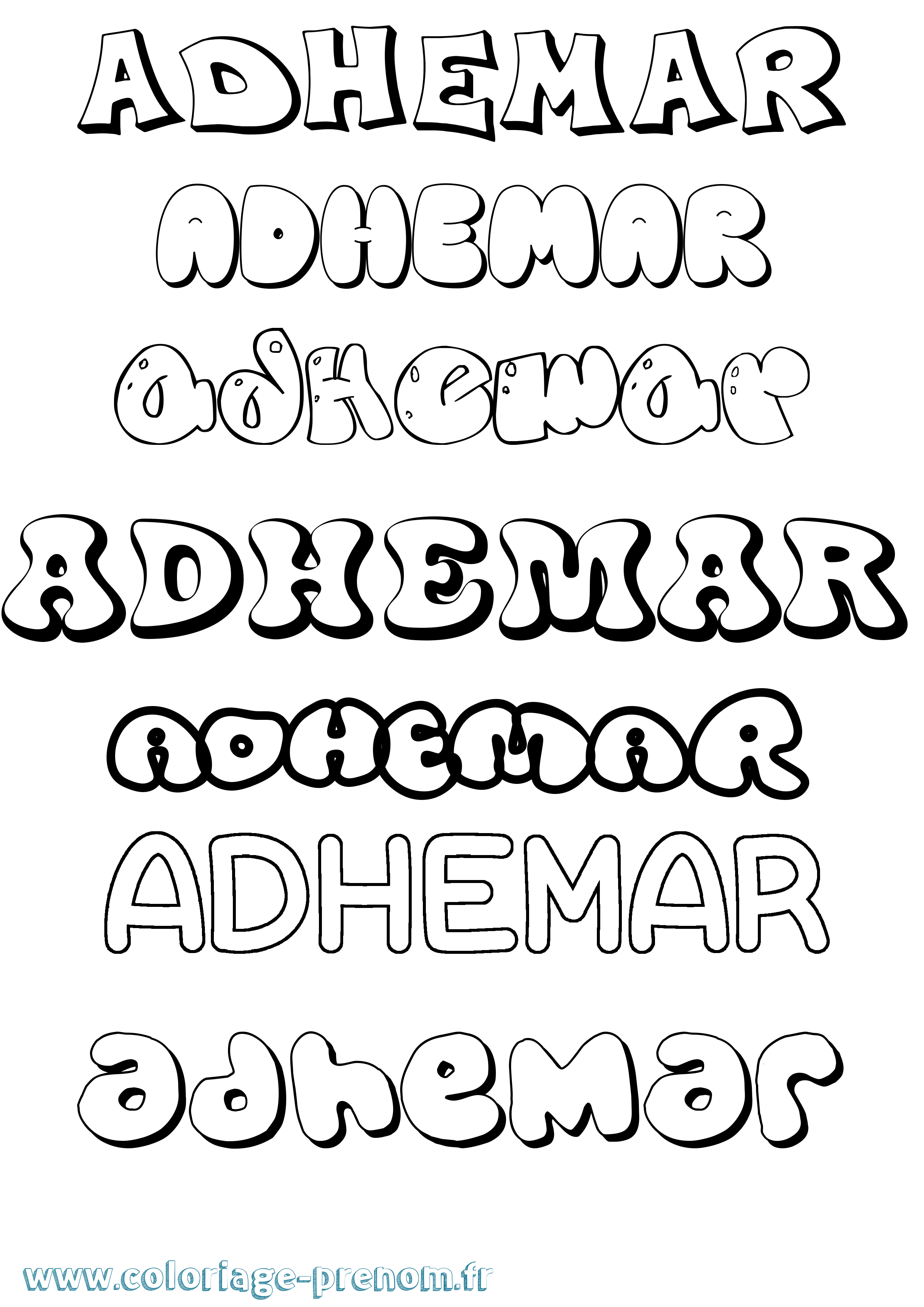 Coloriage prénom Adhemar Bubble