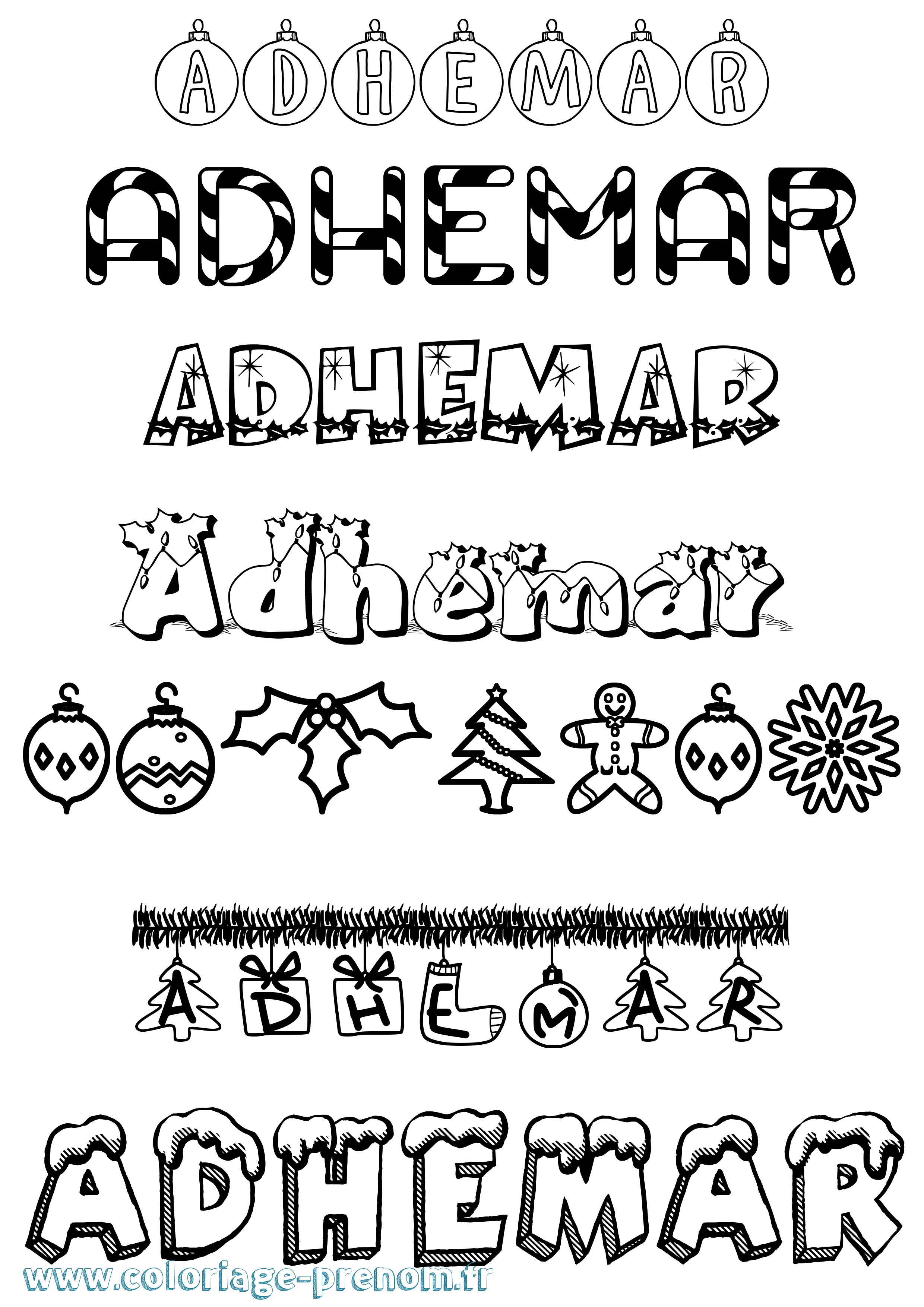 Coloriage prénom Adhemar Noël