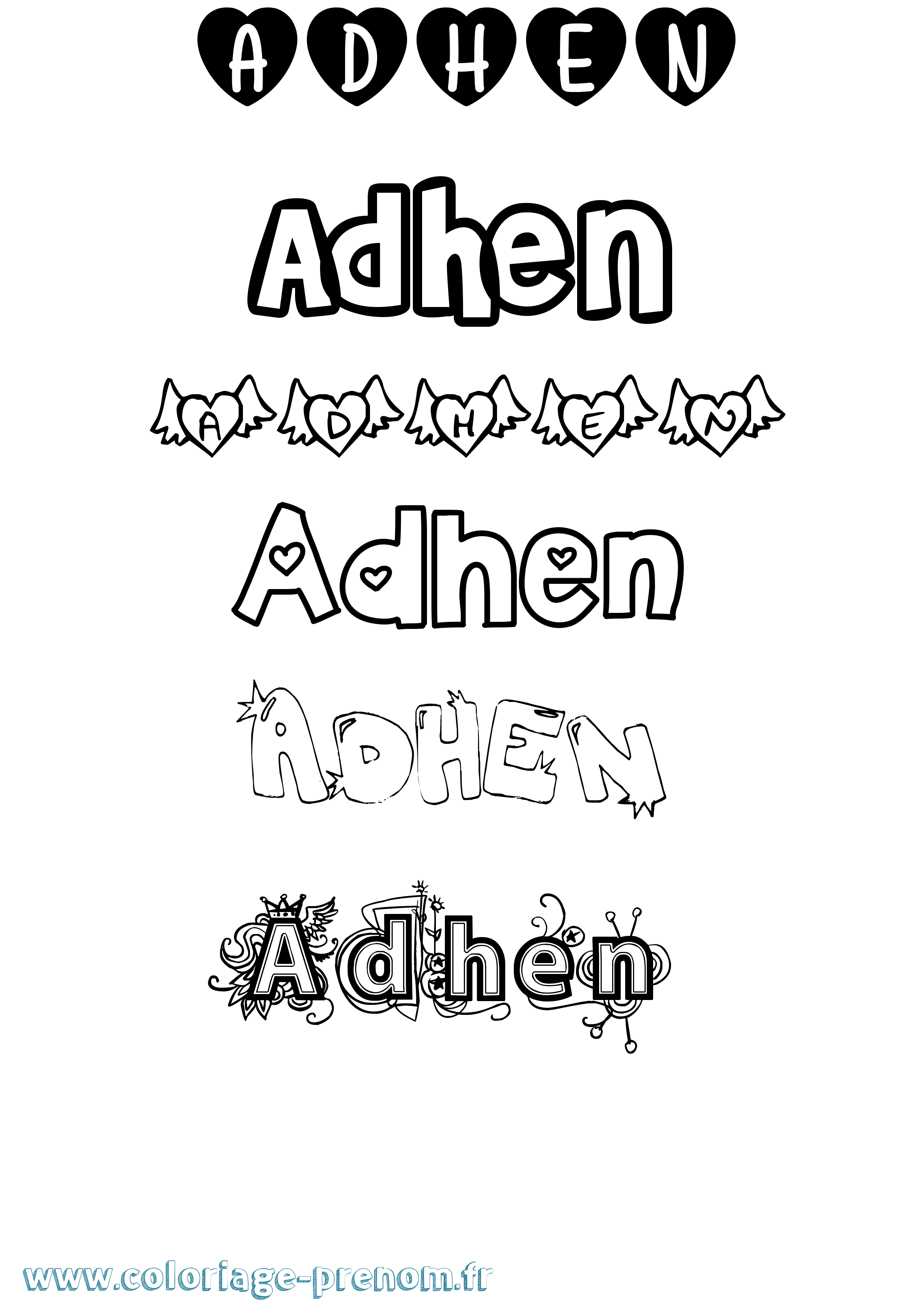 Coloriage prénom Adhen Girly