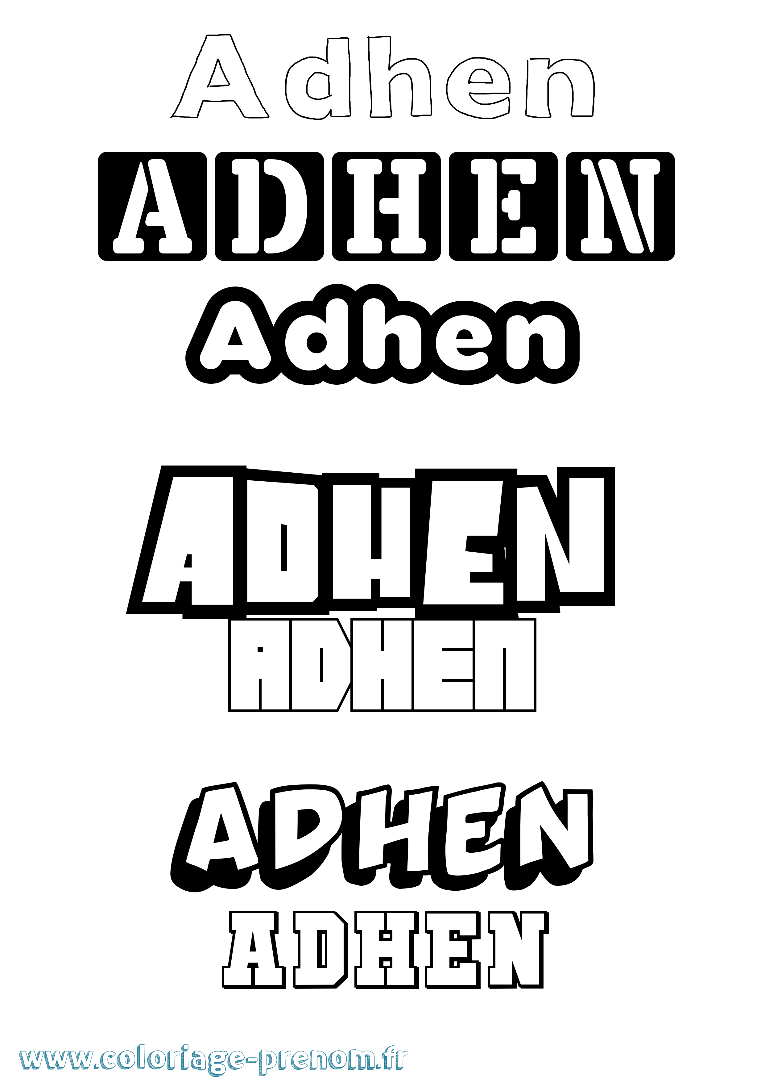 Coloriage prénom Adhen Simple