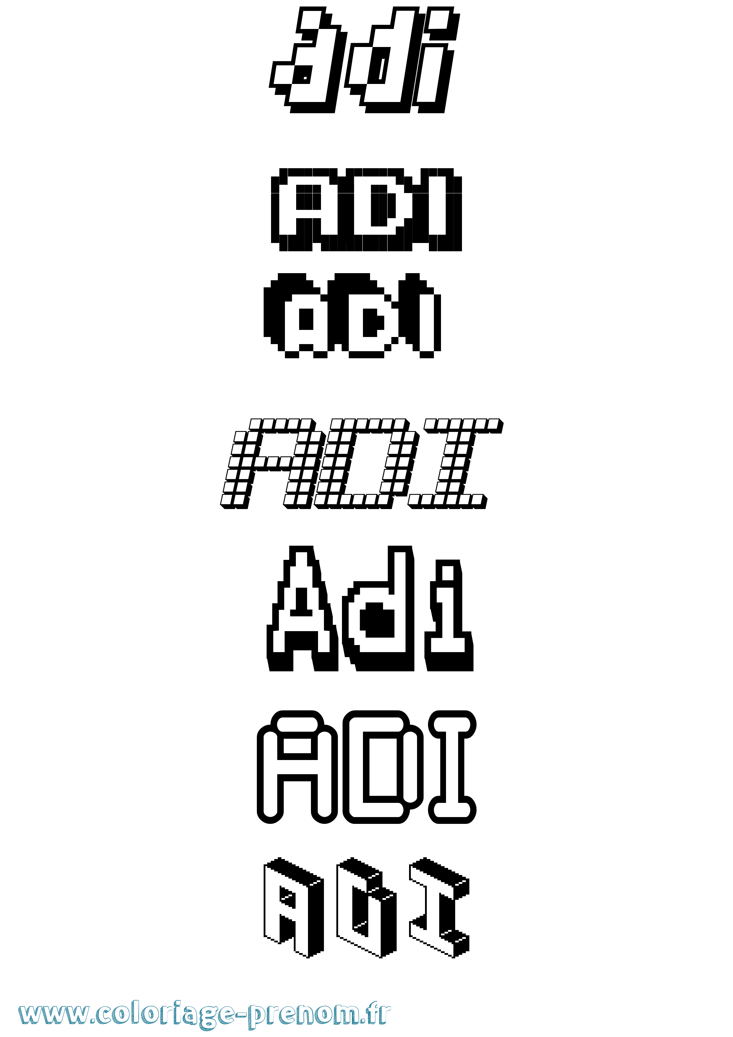 Coloriage prénom Adi Pixel