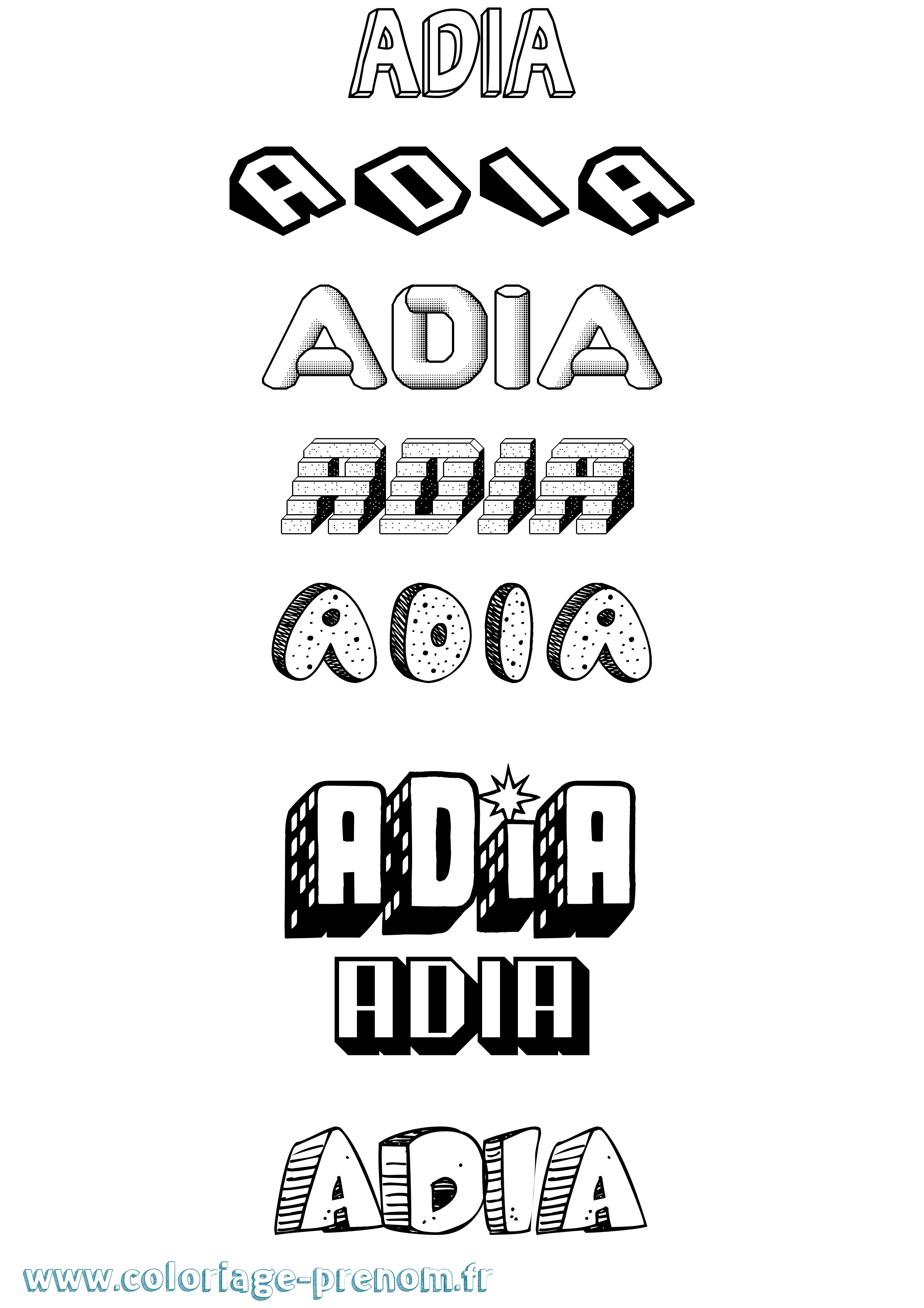 Coloriage Adia Effet 3D Coloriage prénom Adia Effet 3D