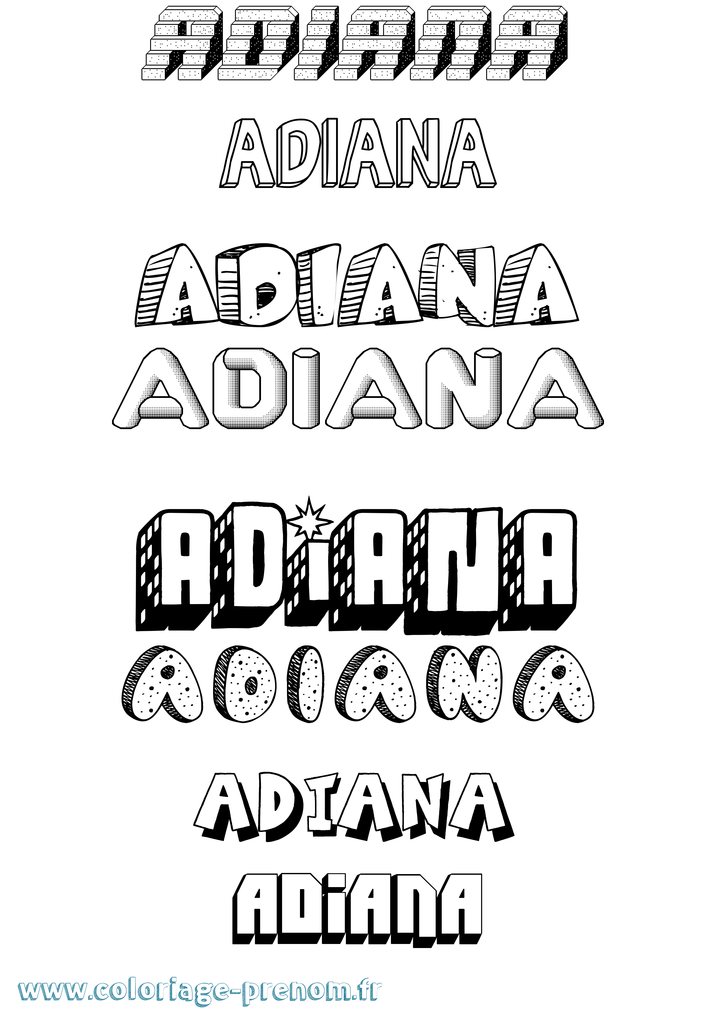 Coloriage prénom Adiana Effet 3D