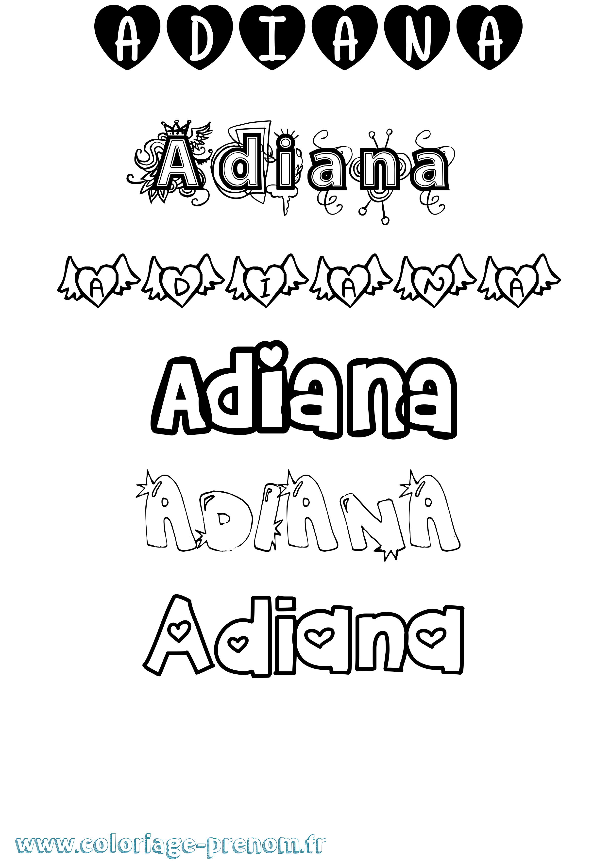 Coloriage prénom Adiana Girly
