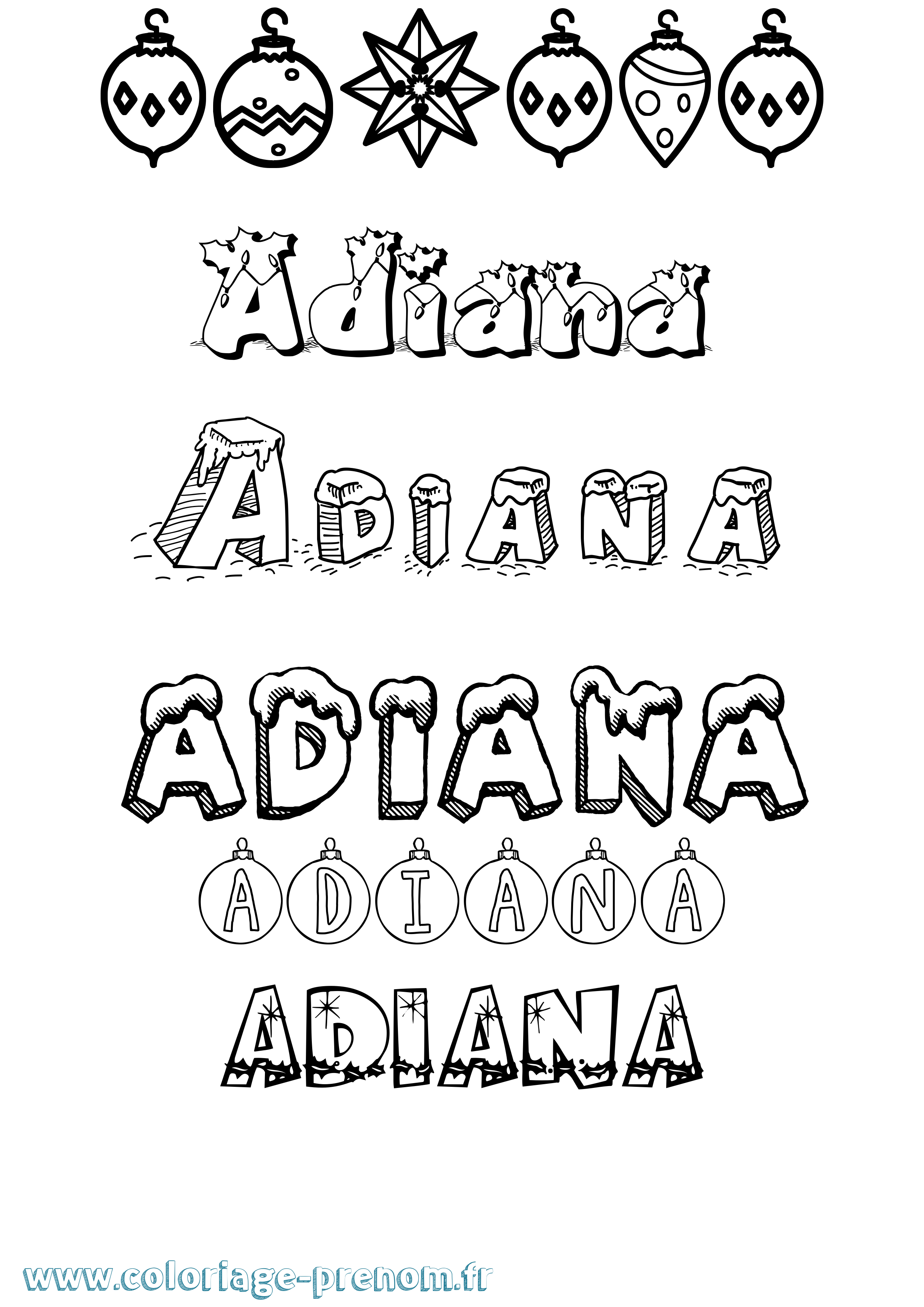 Coloriage Adiana Noël Coloriage prénom Adiana Noël