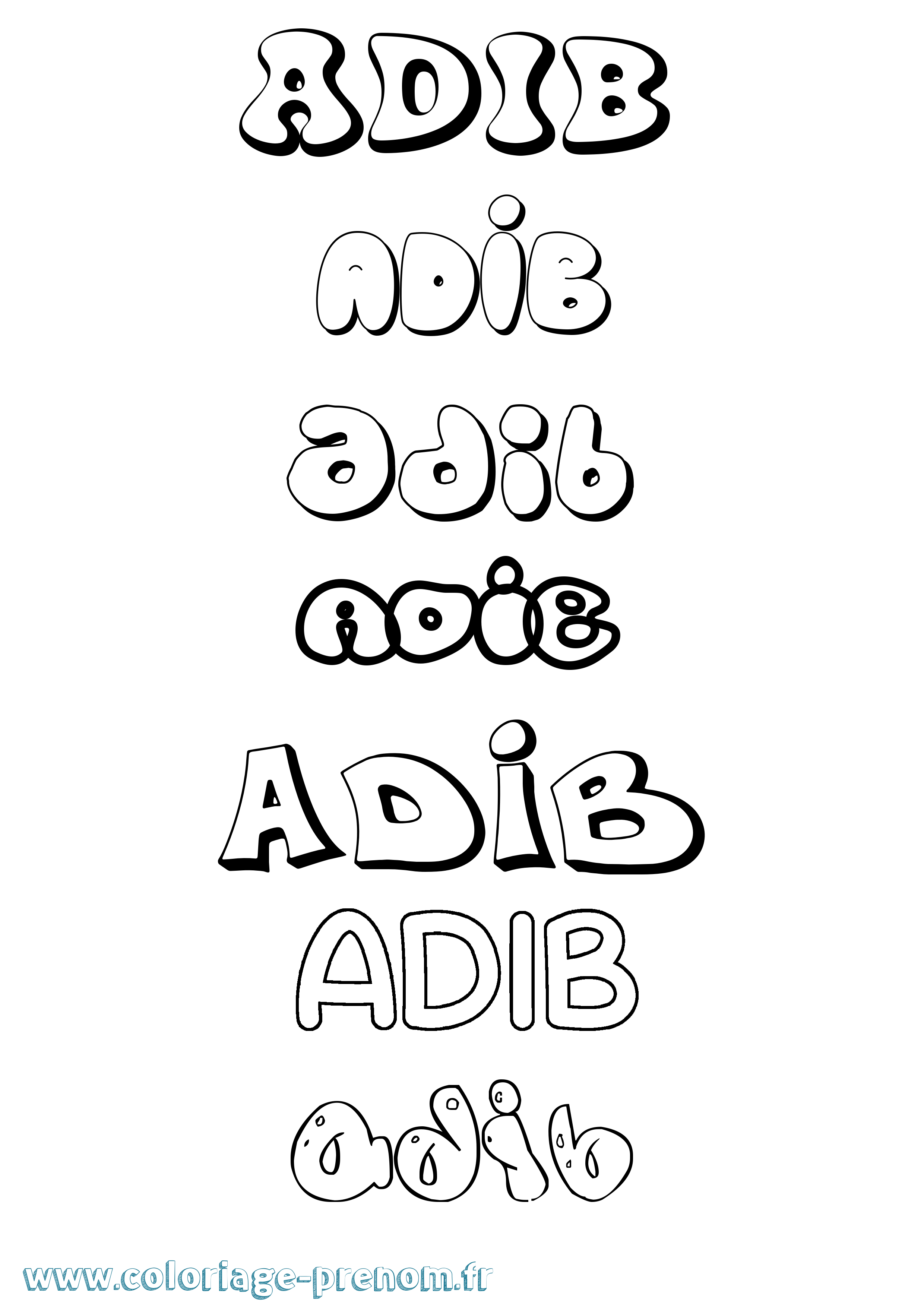Coloriage prénom Adib Bubble