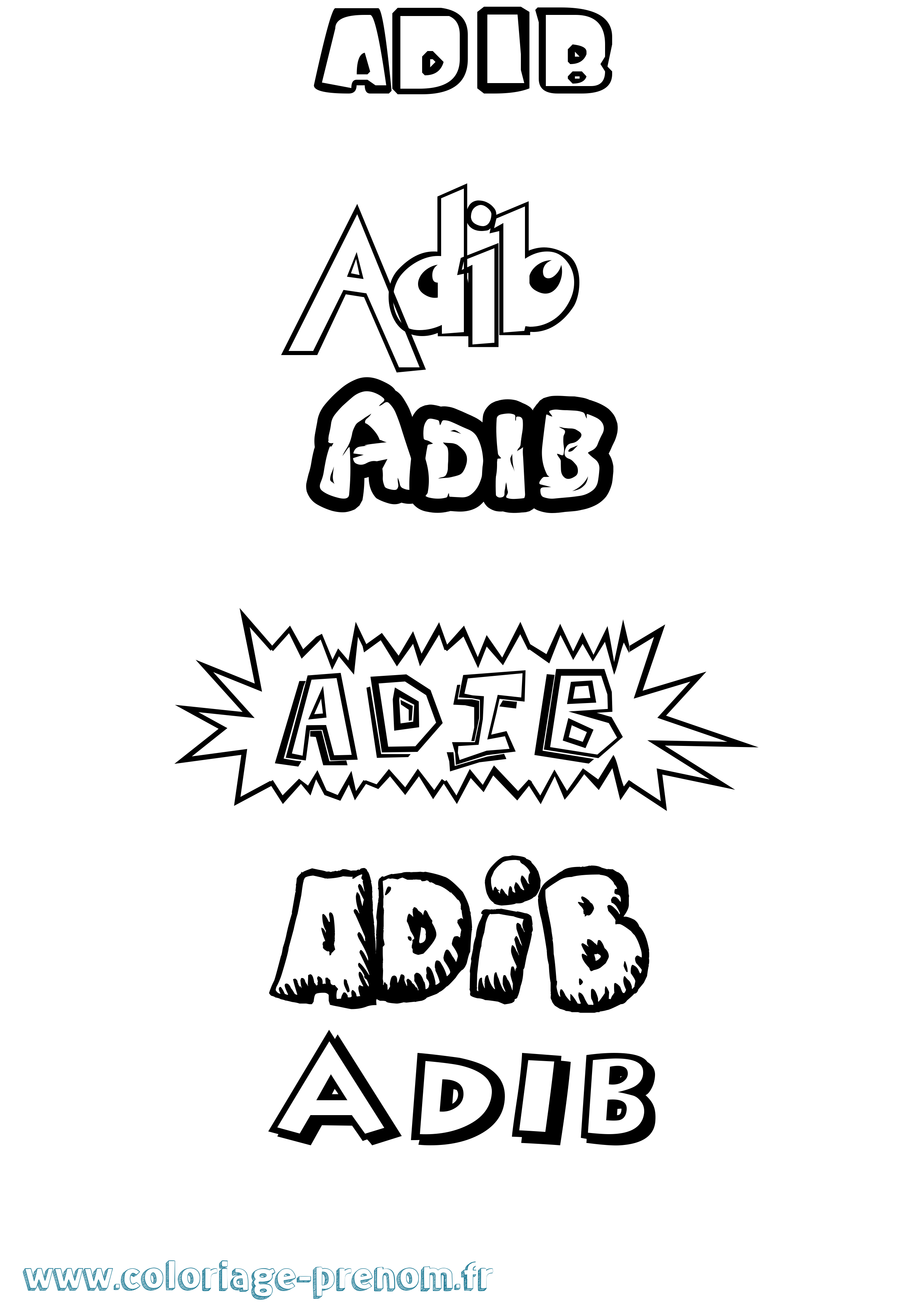 Coloriage prénom Adib Dessin Animé