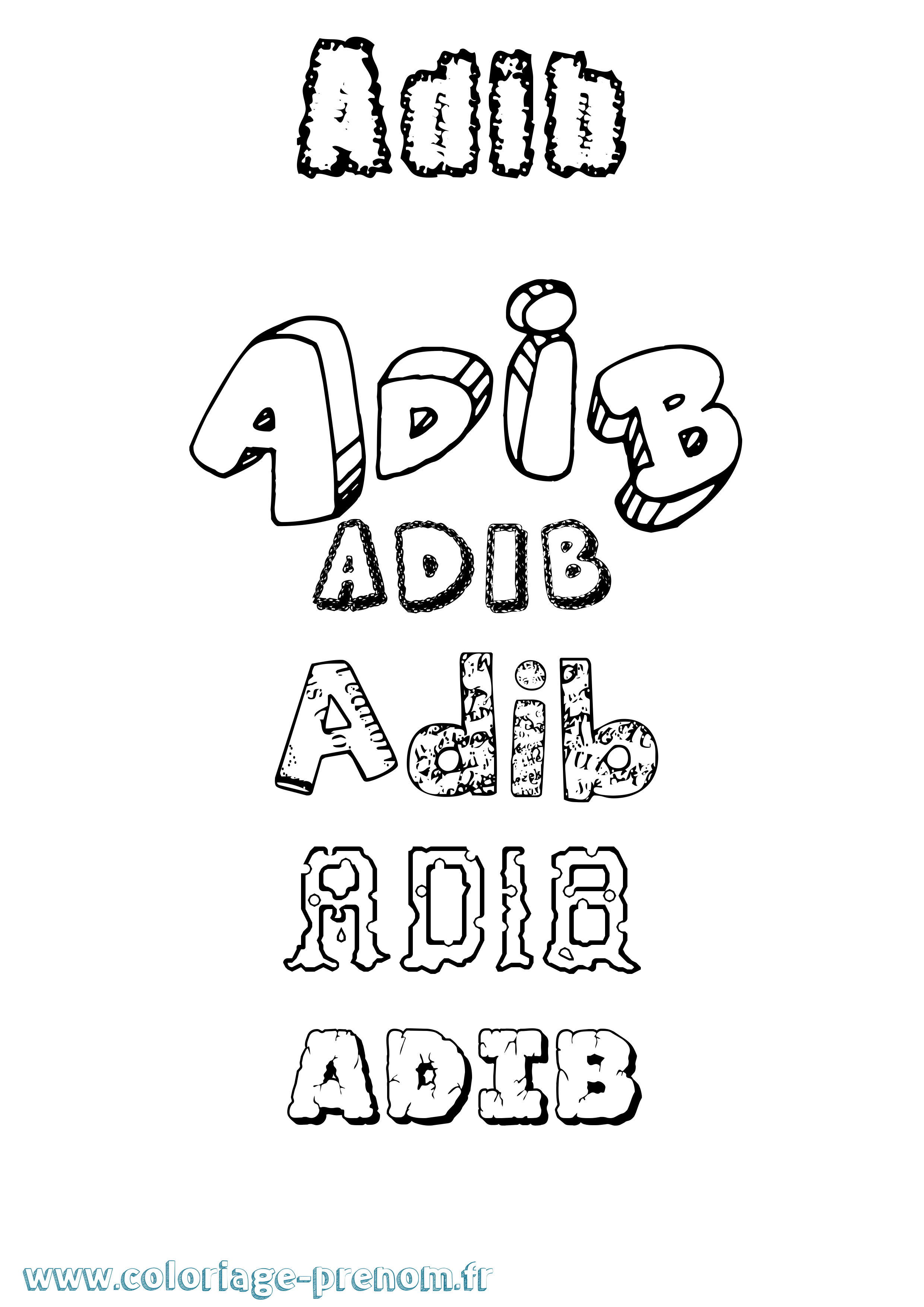 Coloriage prénom Adib Destructuré