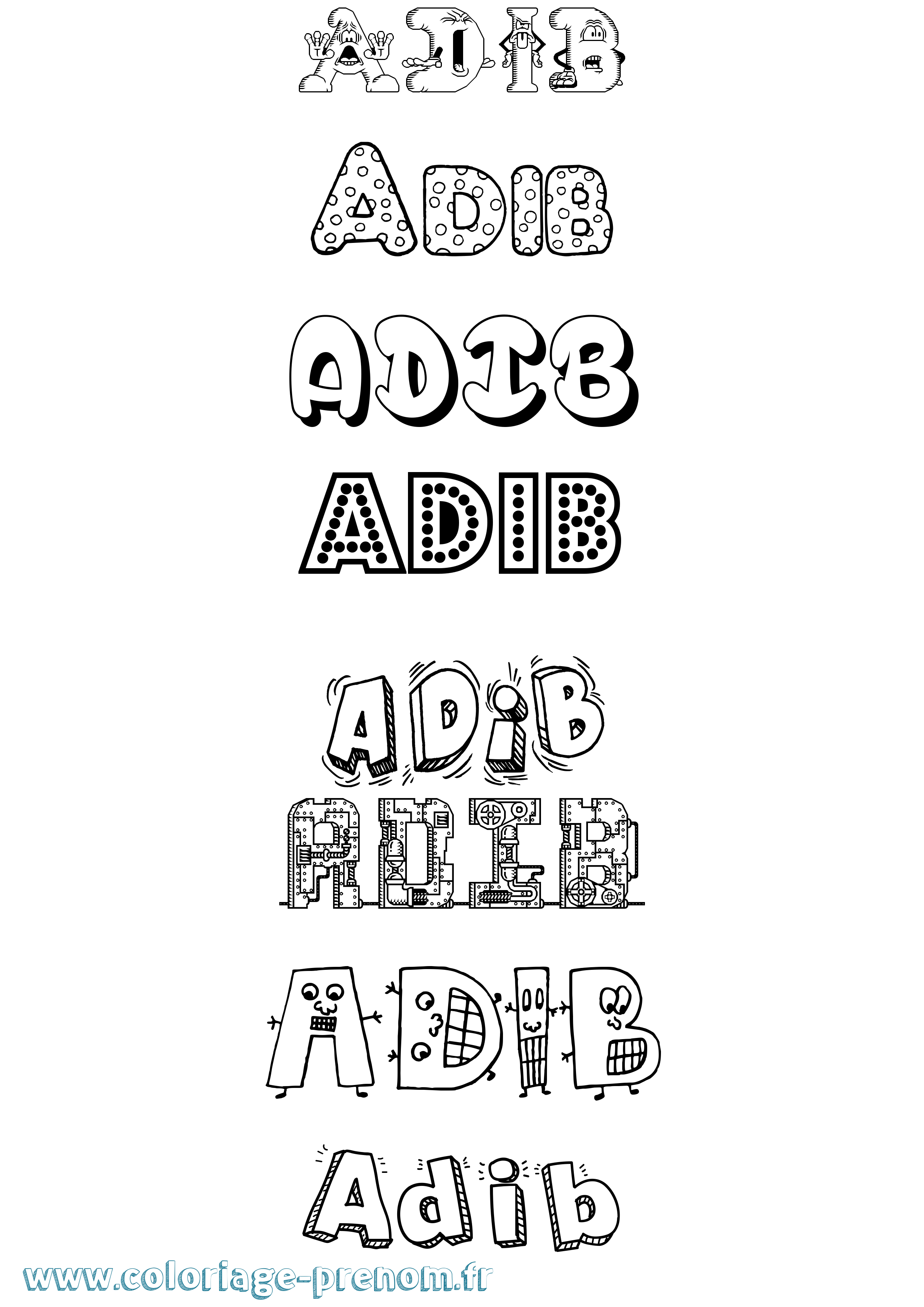 Coloriage prénom Adib Fun