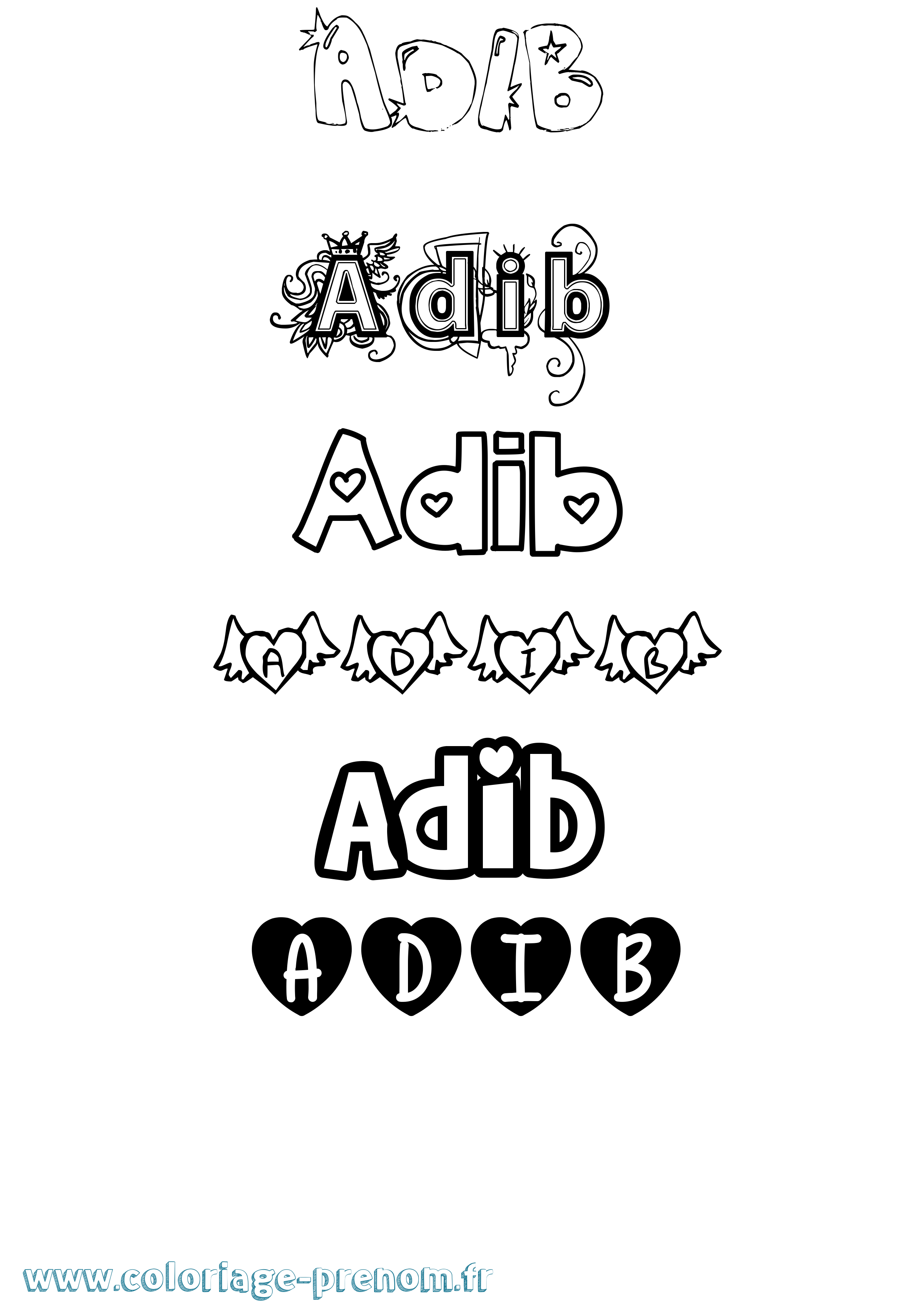 Coloriage prénom Adib Girly