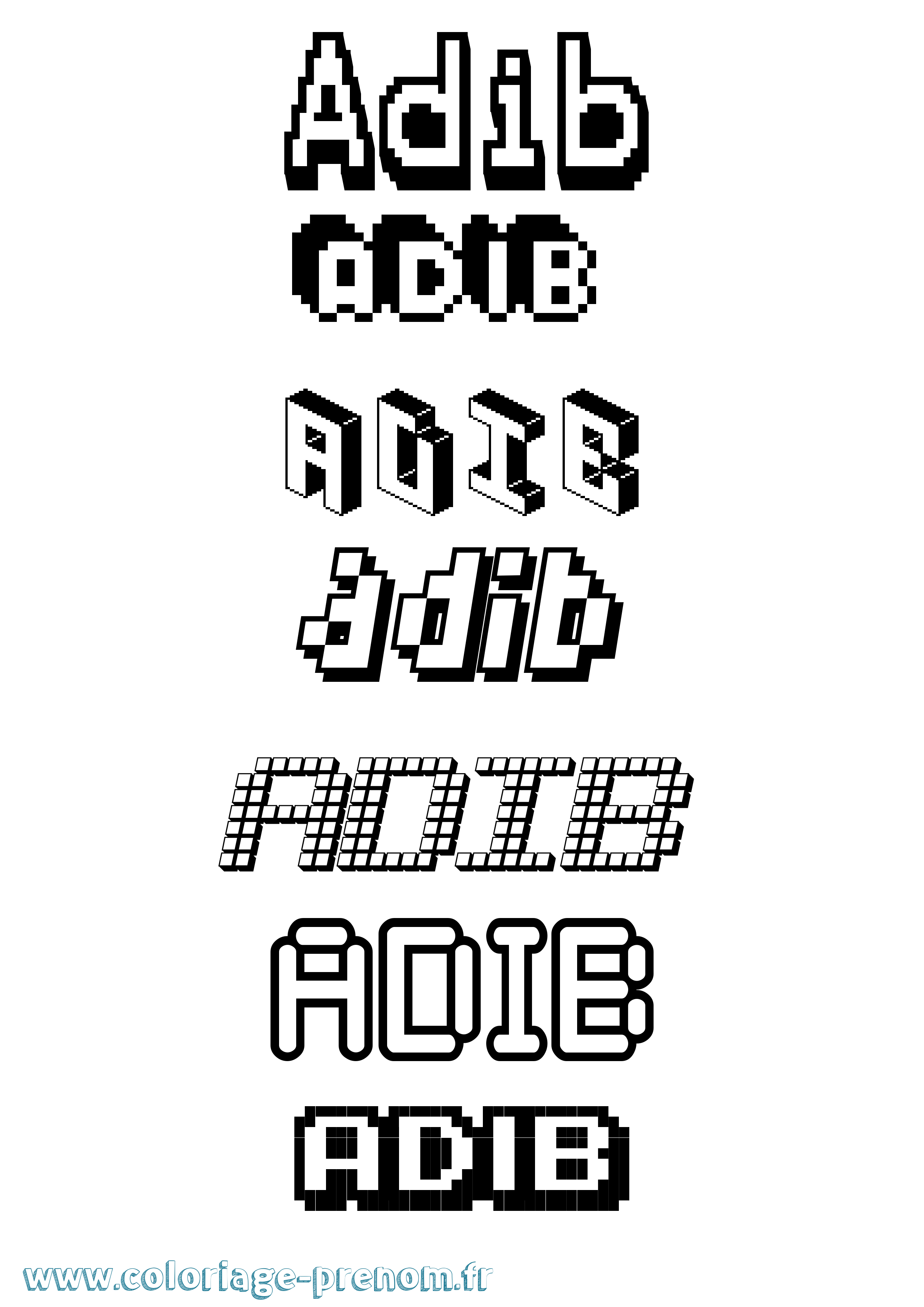 Coloriage prénom Adib Pixel