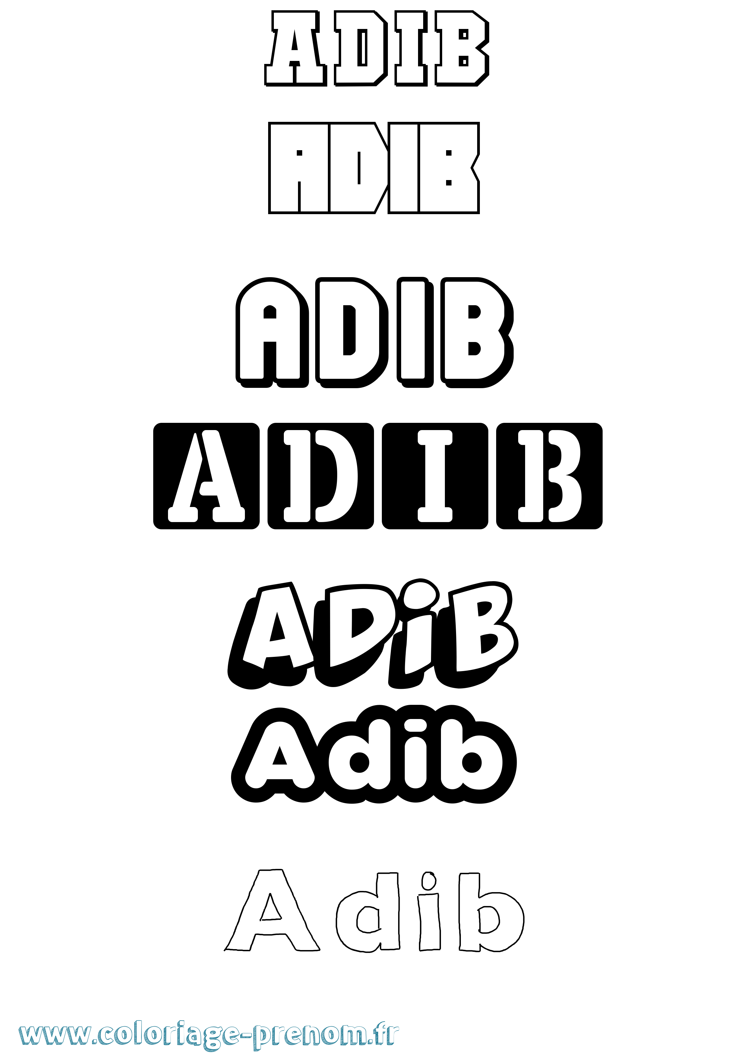 Coloriage prénom Adib Simple