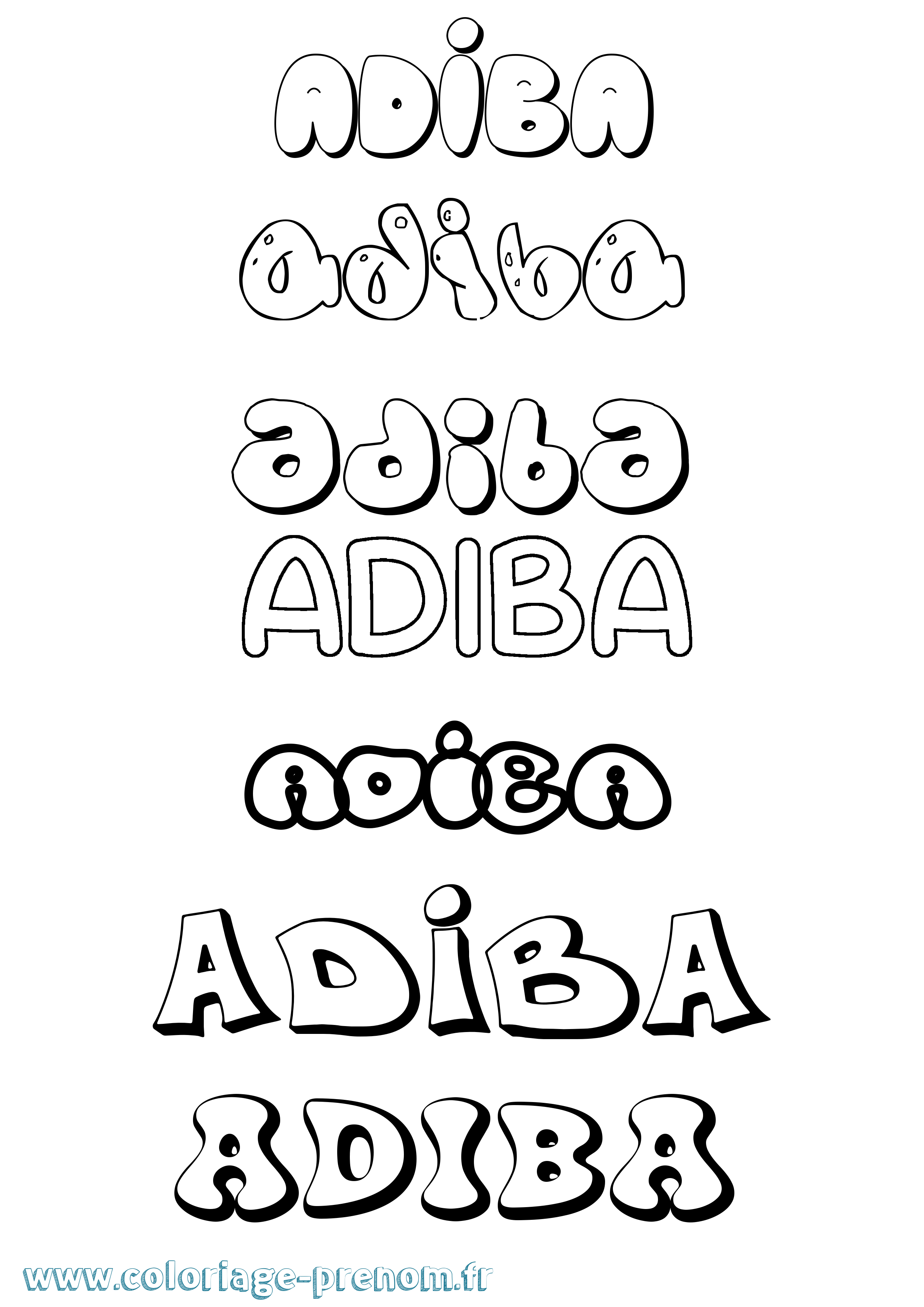 Coloriage prénom Adiba Bubble
