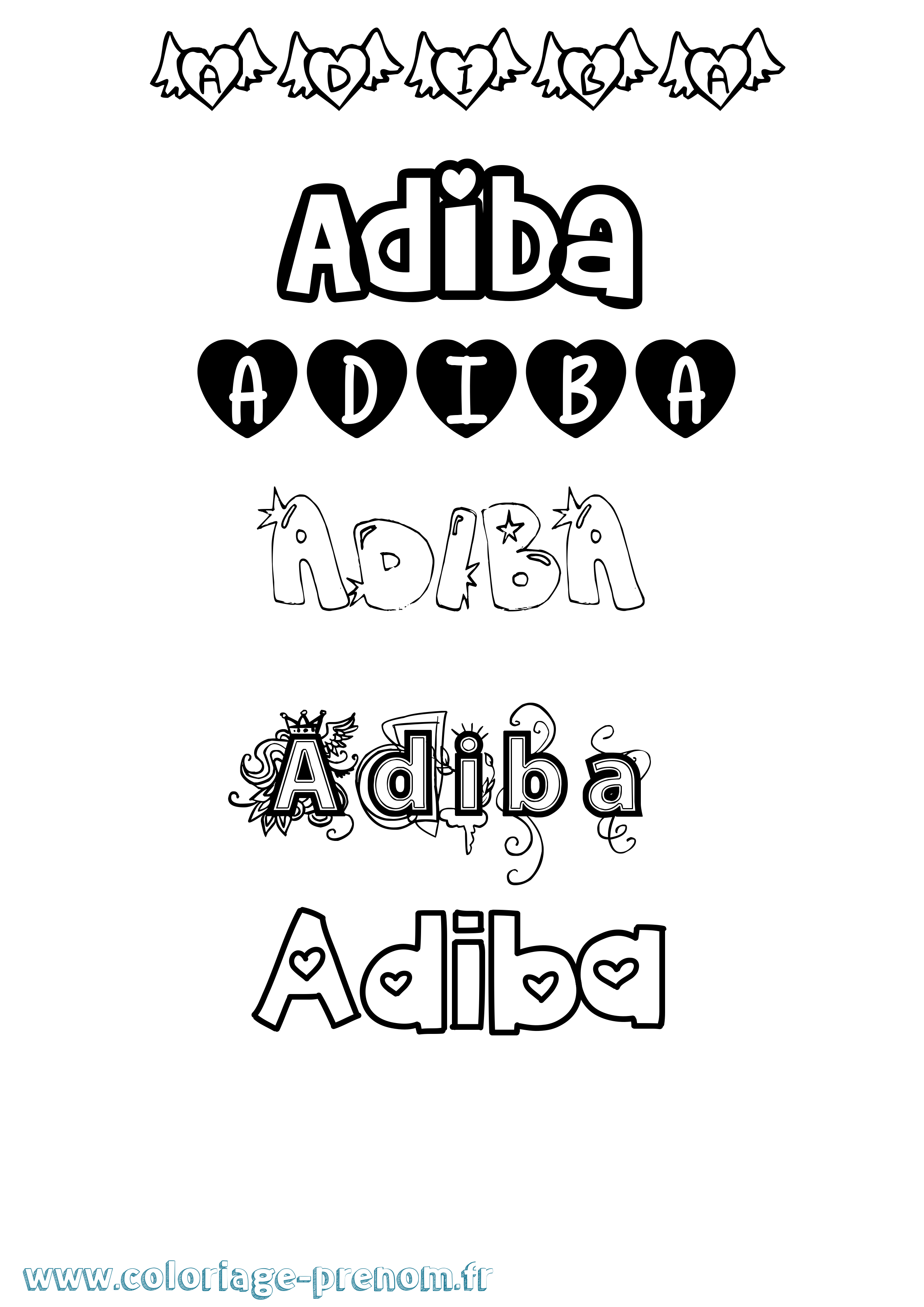 Coloriage prénom Adiba Girly