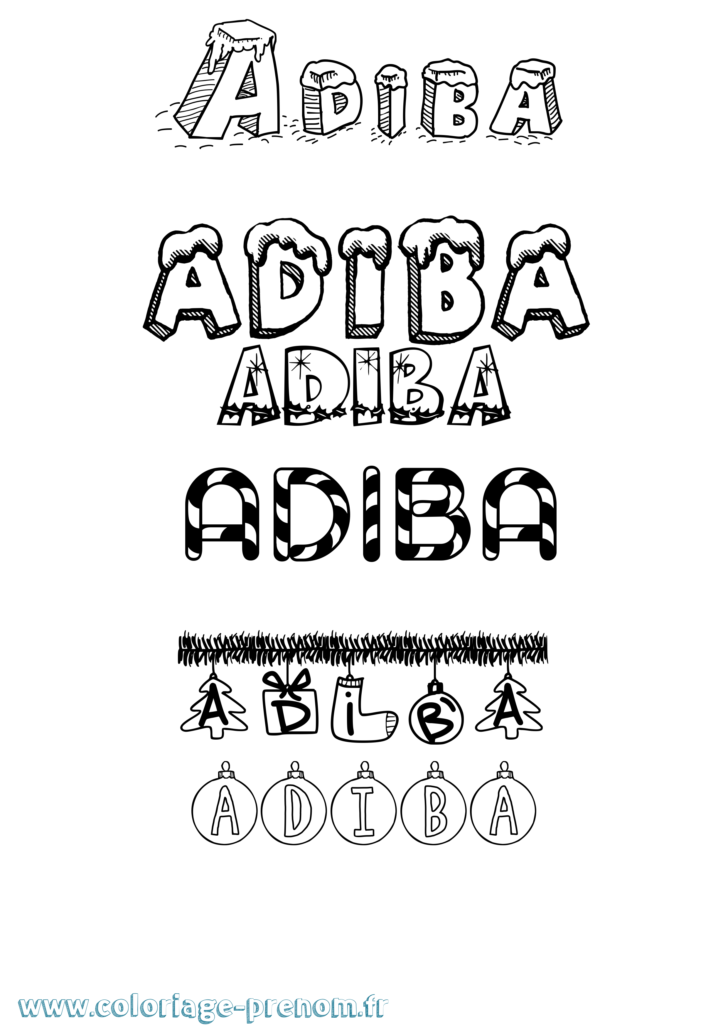 Coloriage prénom Adiba Noël