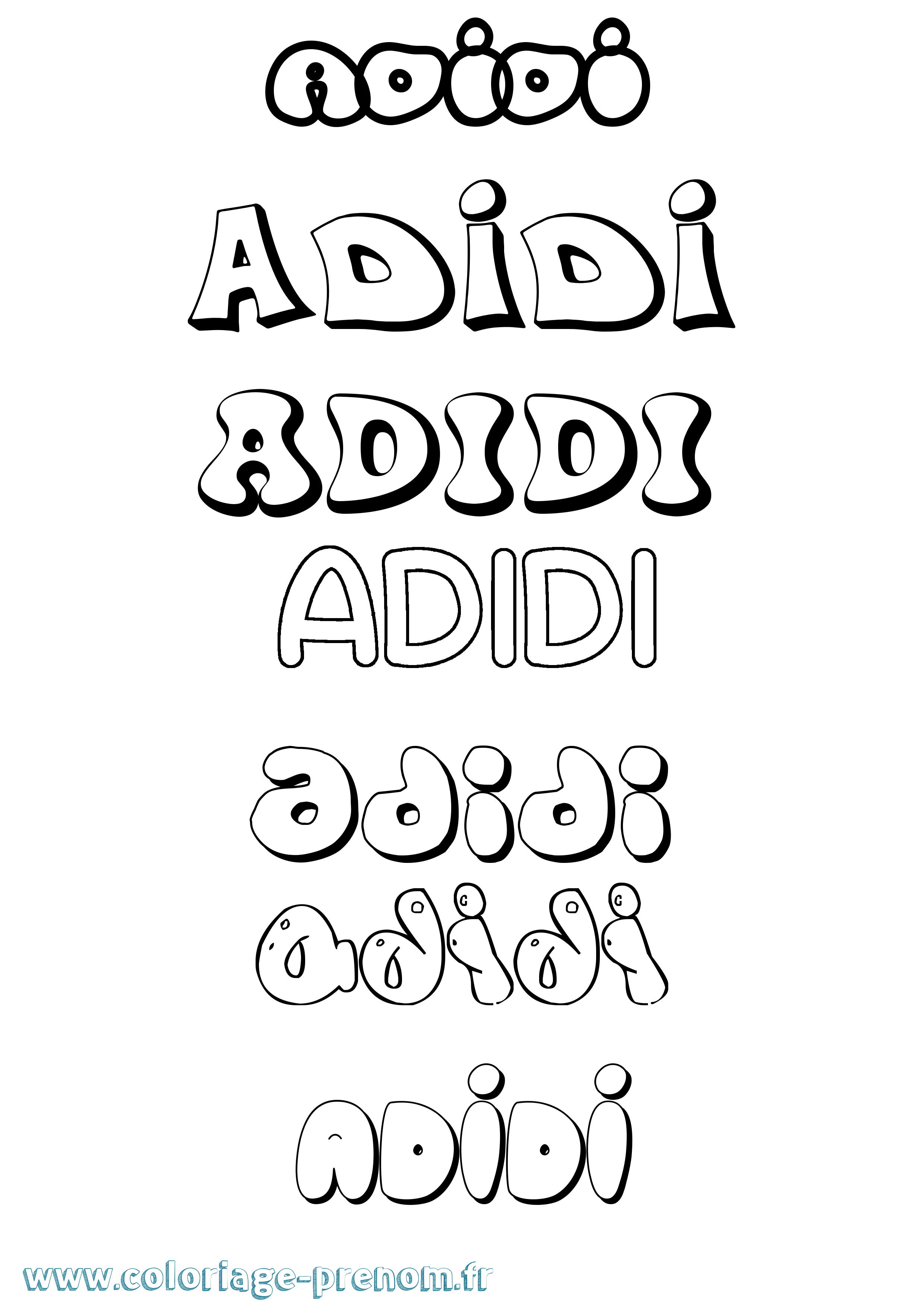Coloriage prénom Adidi Bubble