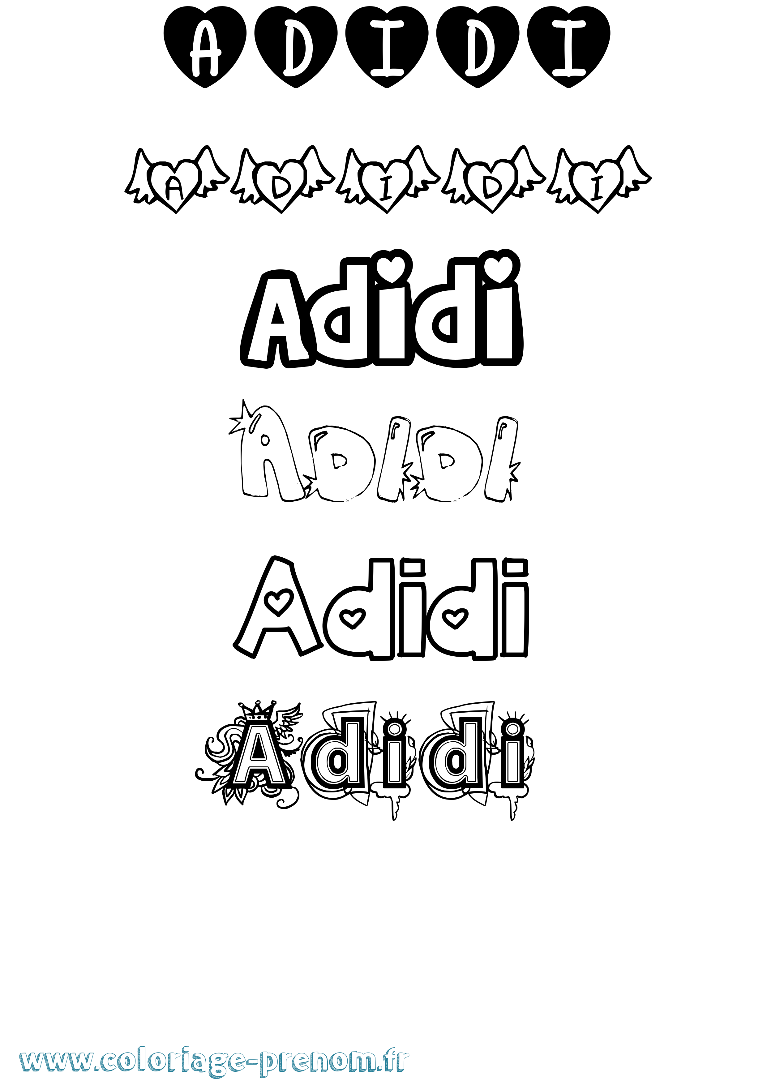 Coloriage prénom Adidi Girly