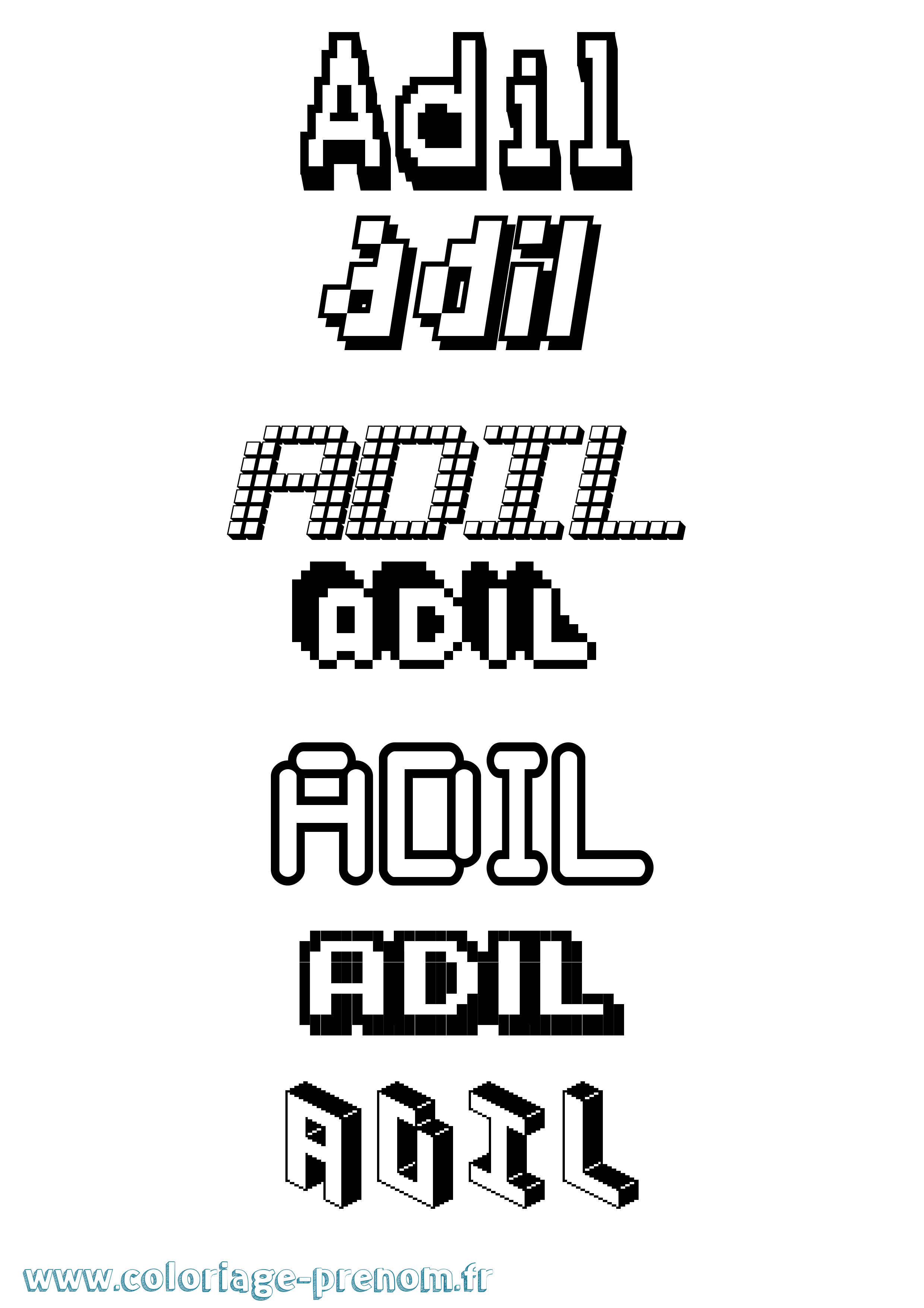 Coloriage prénom Adil Pixel