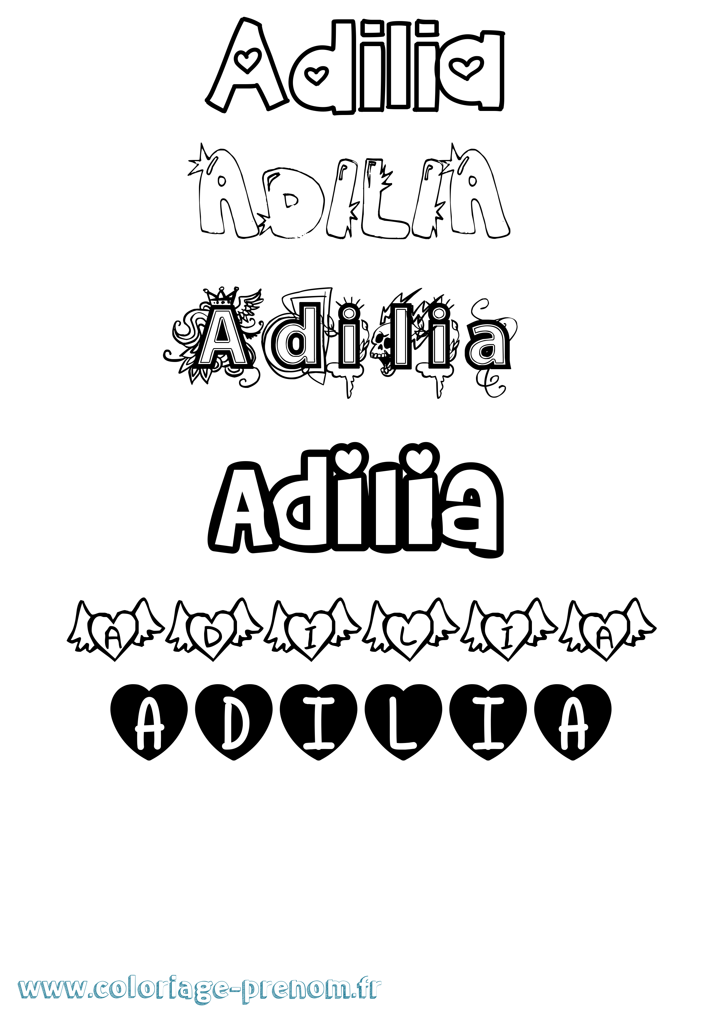 Coloriage prénom Adilia Girly