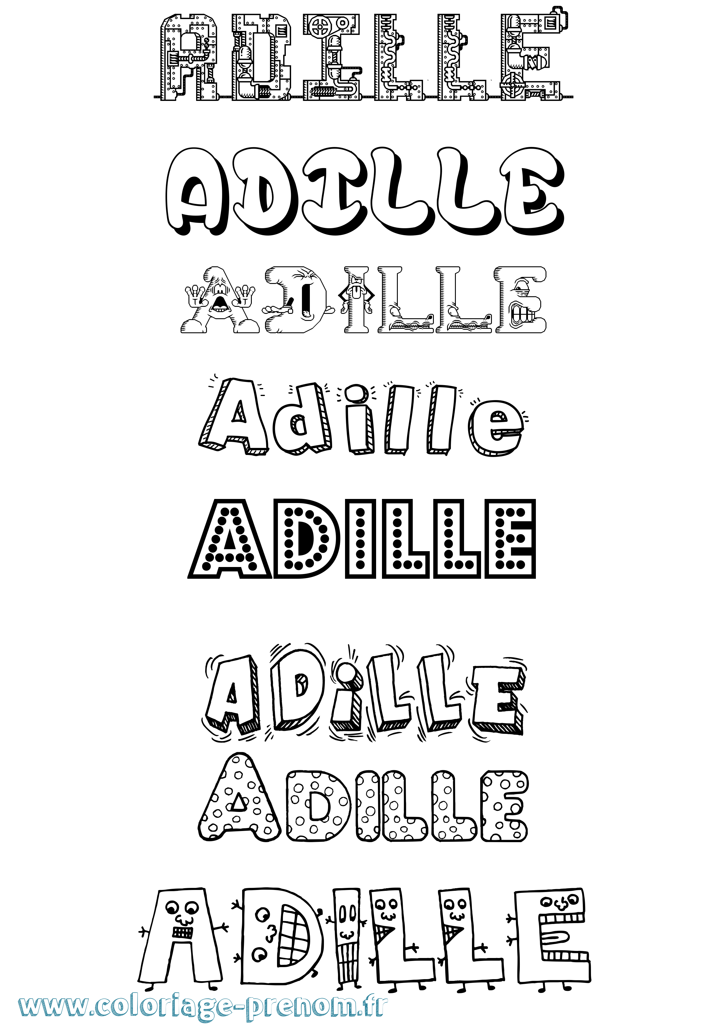 Coloriage prénom Adille Fun