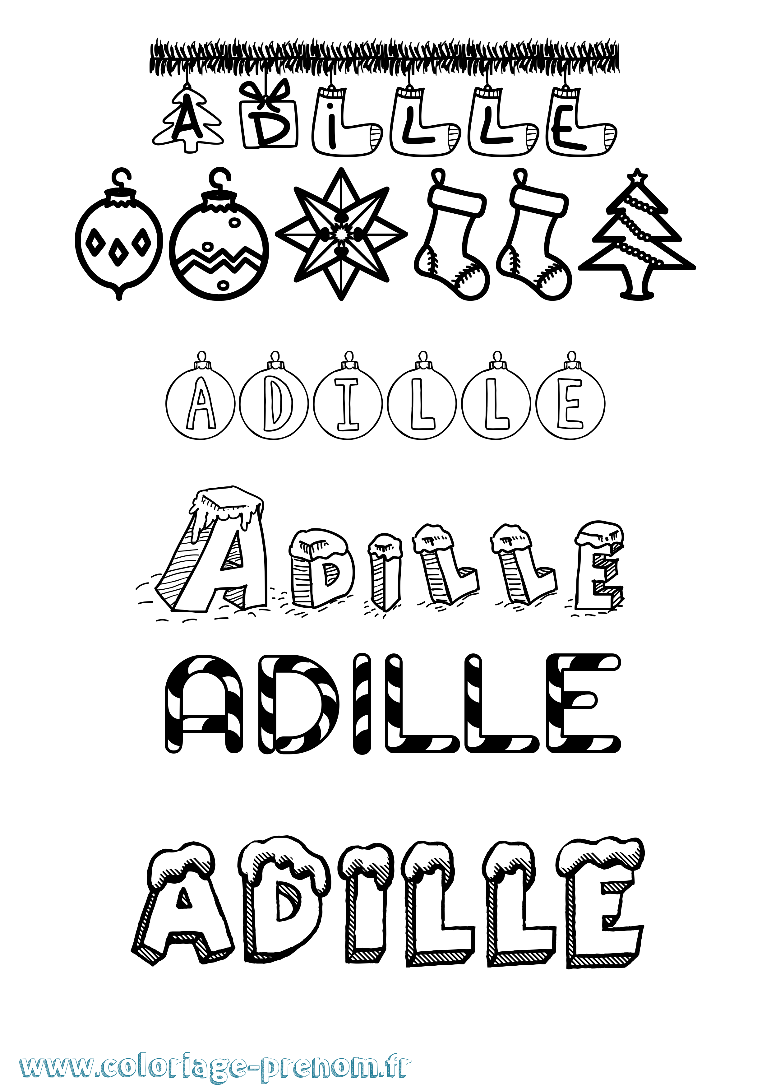 Coloriage prénom Adille Noël