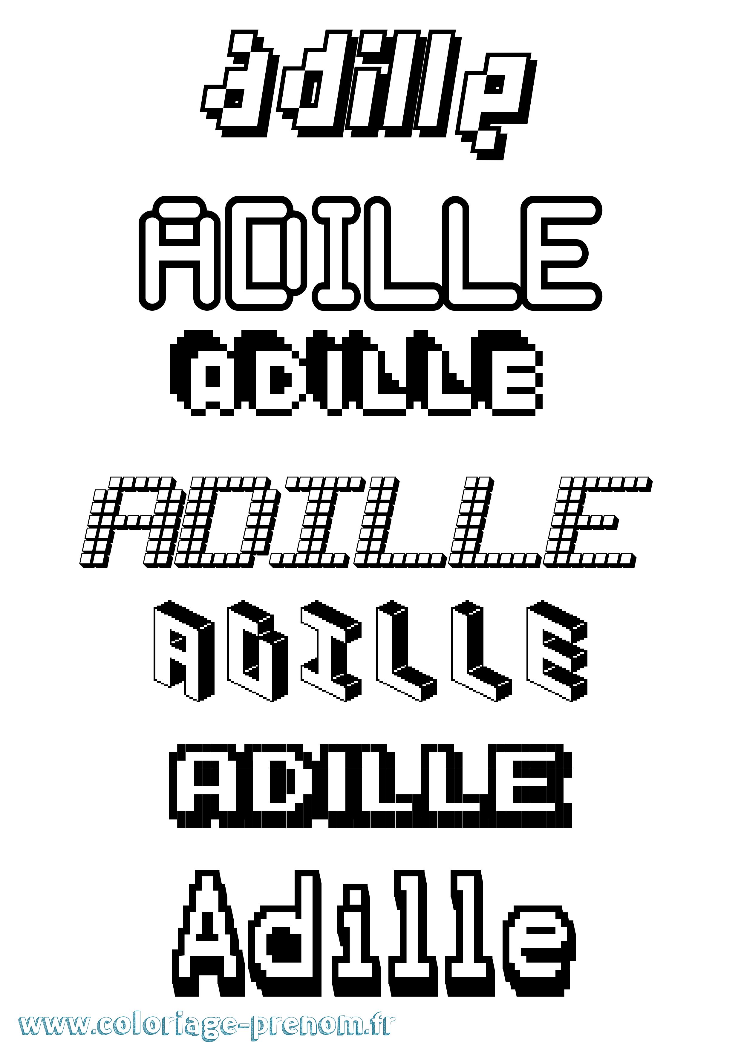 Coloriage prénom Adille Pixel