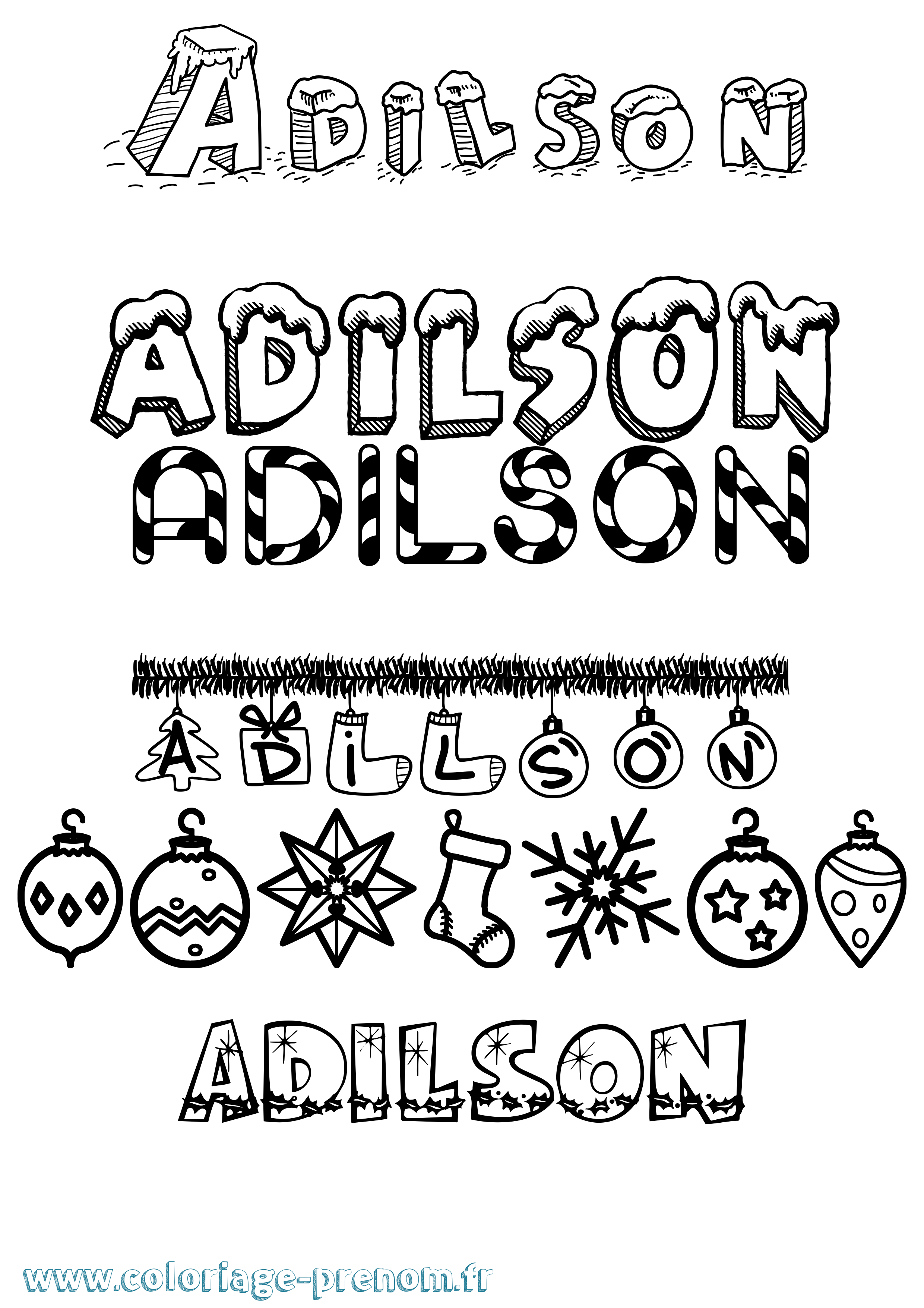 Coloriage prénom Adilson Noël