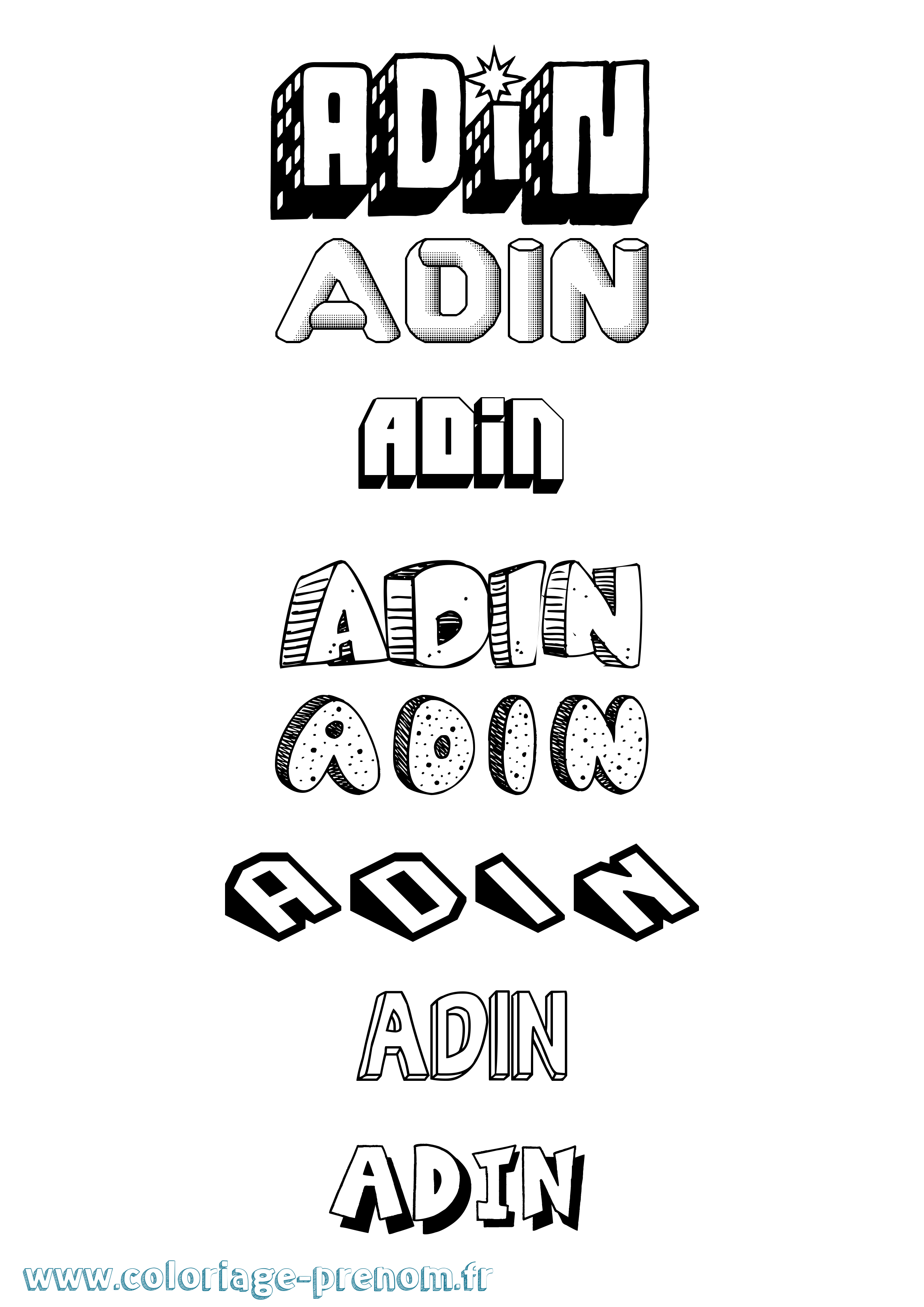 Coloriage prénom Adin Effet 3D