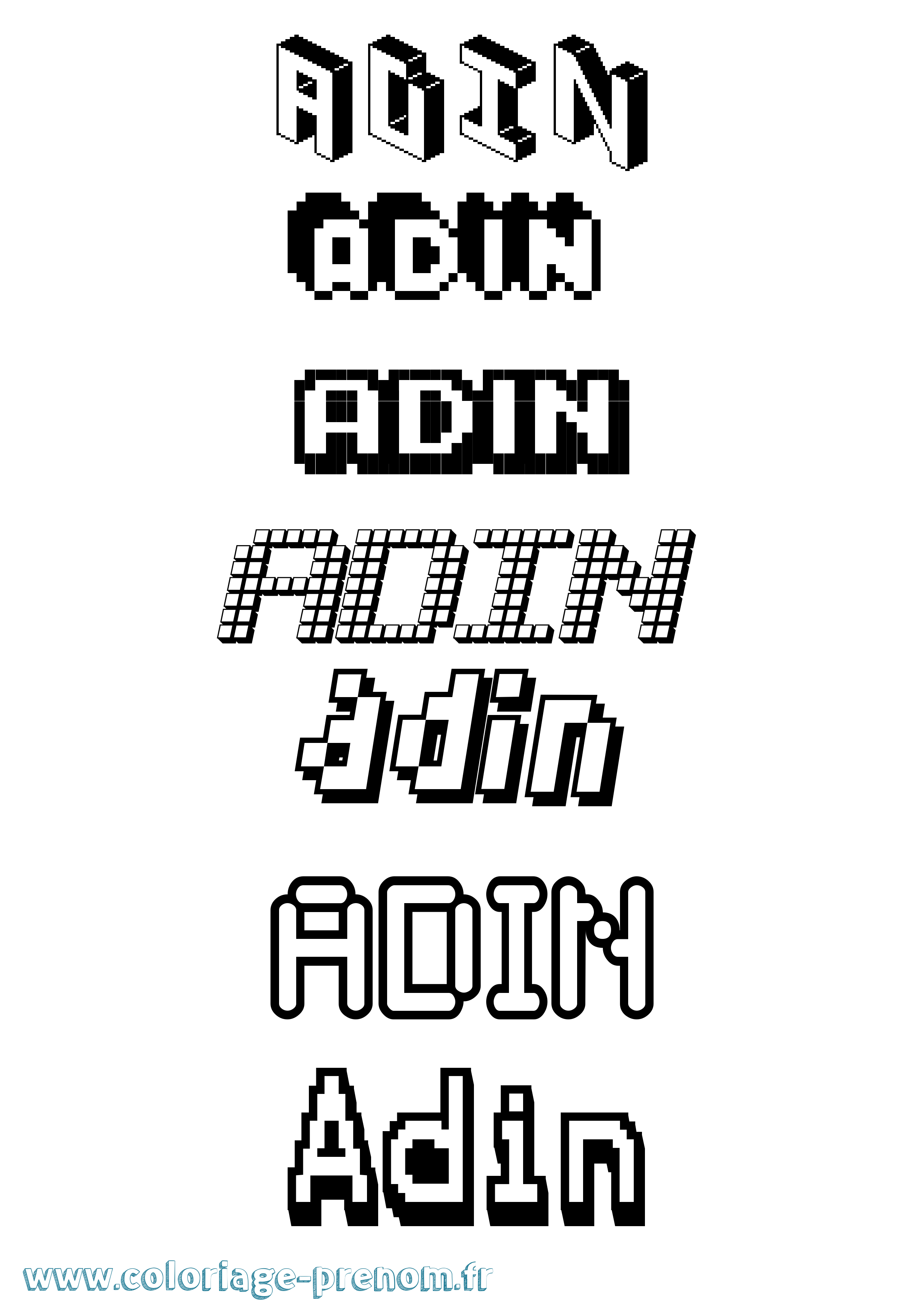 Coloriage prénom Adin Pixel