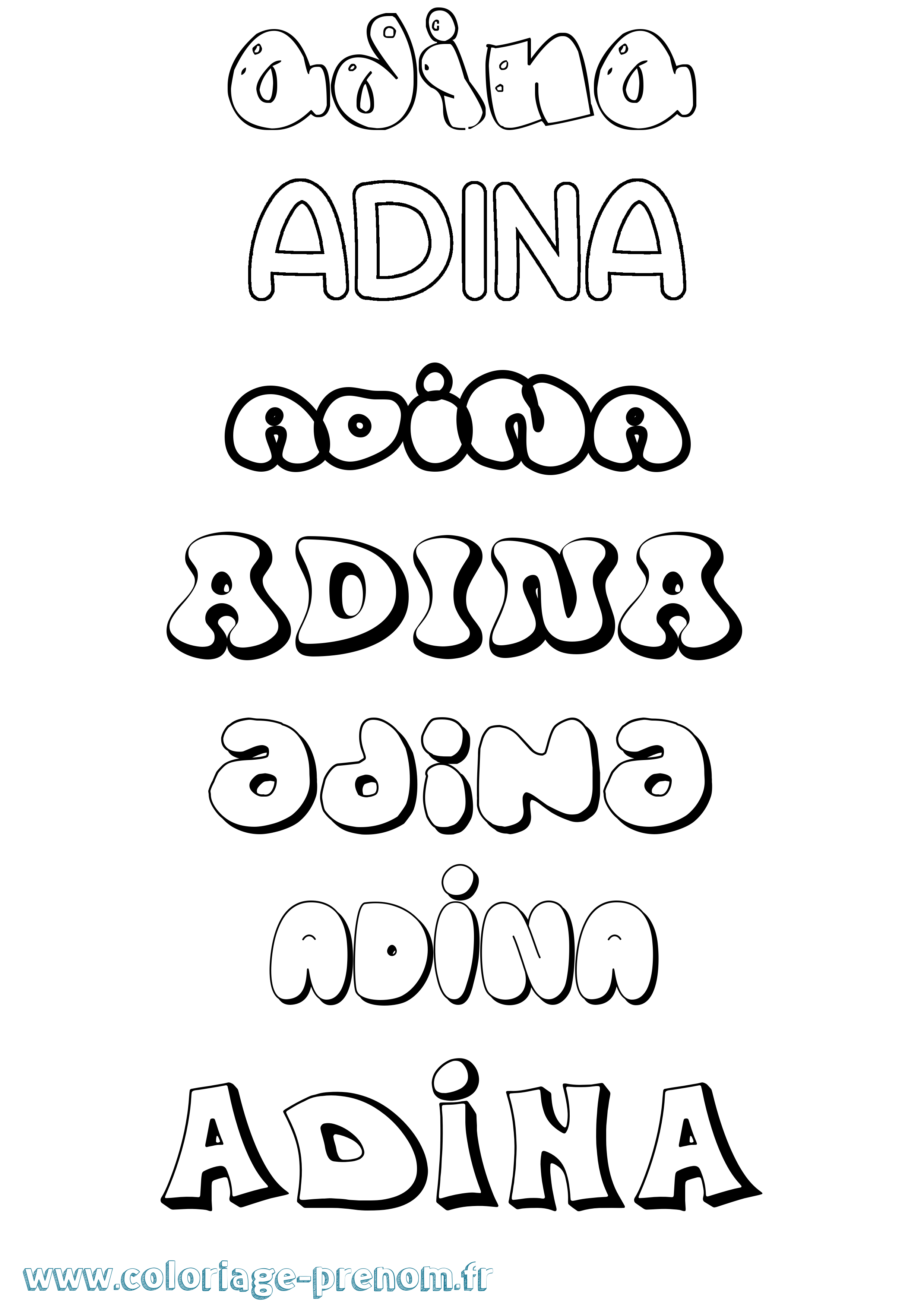 Coloriage prénom Adina Bubble